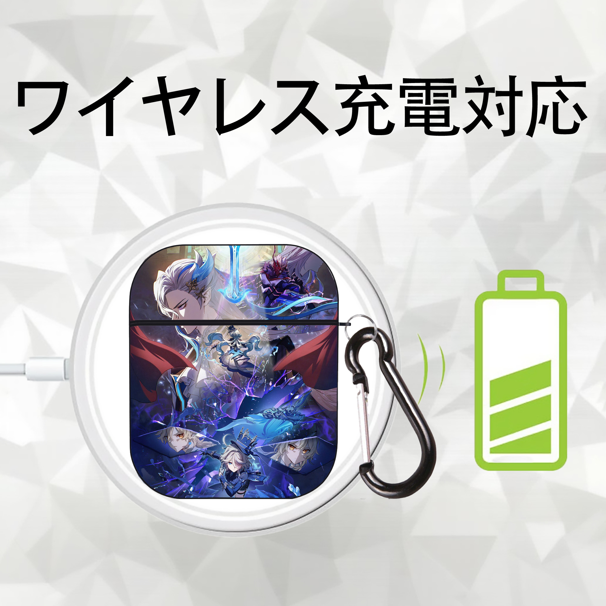 げんし神 genshin AirPods 第2世代保護ケース ハードシェル ブラック 耐衝撃・防指紋・カラビナ付き