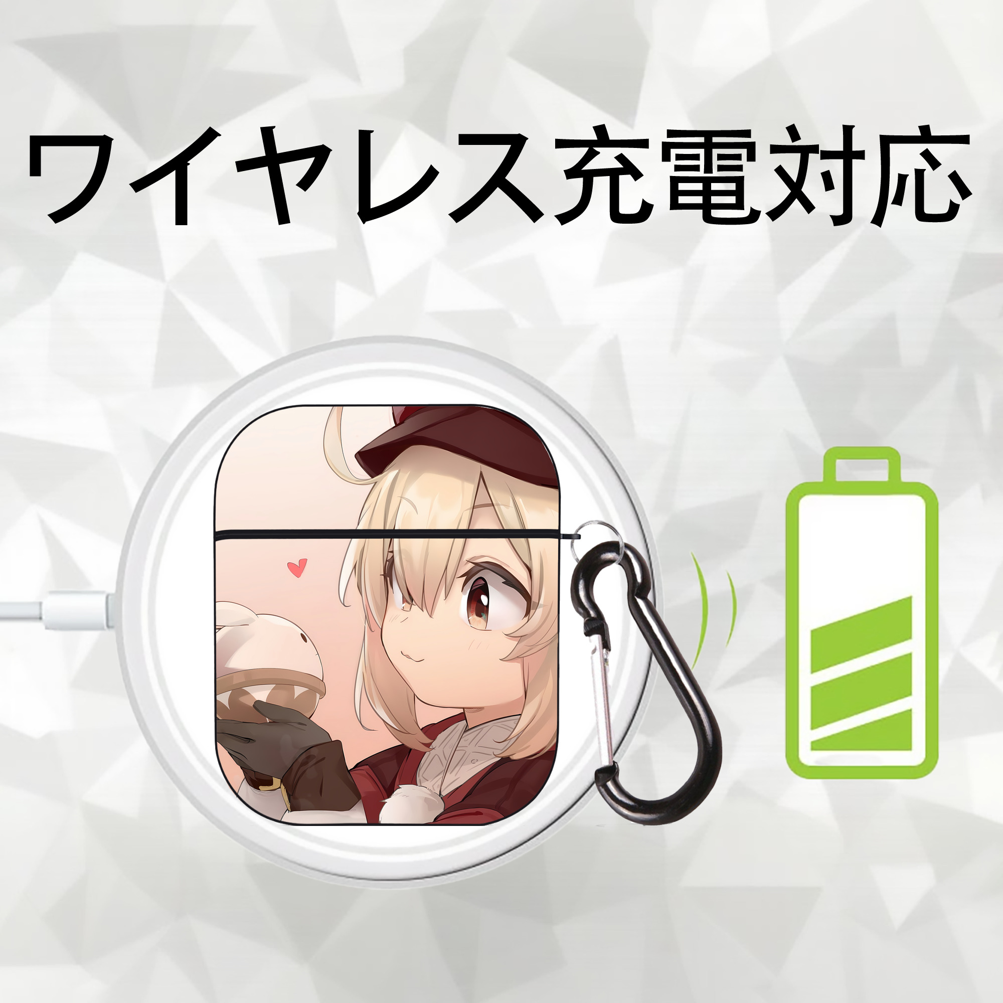 げんし神 genshin AirPods 第2世代保護ケース ハードシェル ブラック 耐衝撃・防指紋・カラビナ付き