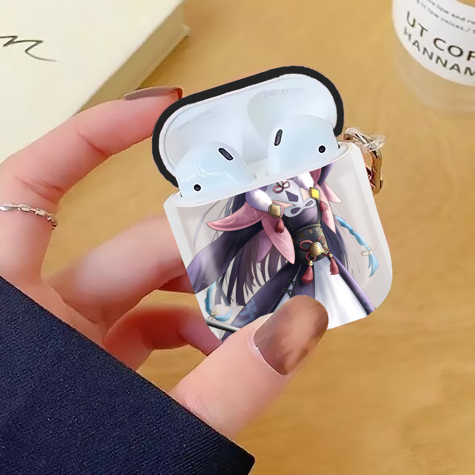 げんし神 genshin AirPods 第2世代保護ケース ハードシェル ブラック 耐衝撃・防指紋・カラビナ付き