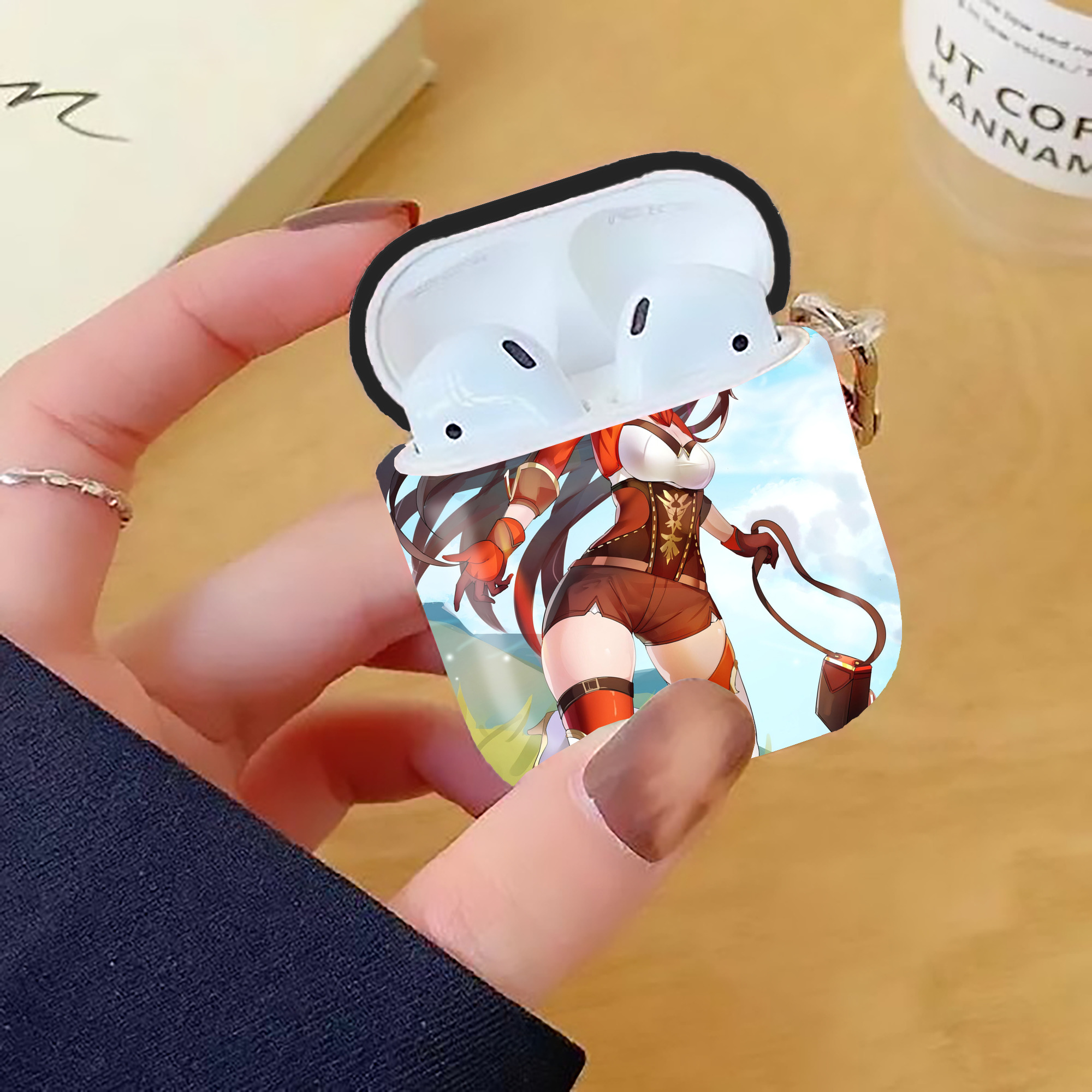 げんし神 genshin AirPods 第2世代保護ケース ハードシェル ブラック 耐衝撃・防指紋・カラビナ付き