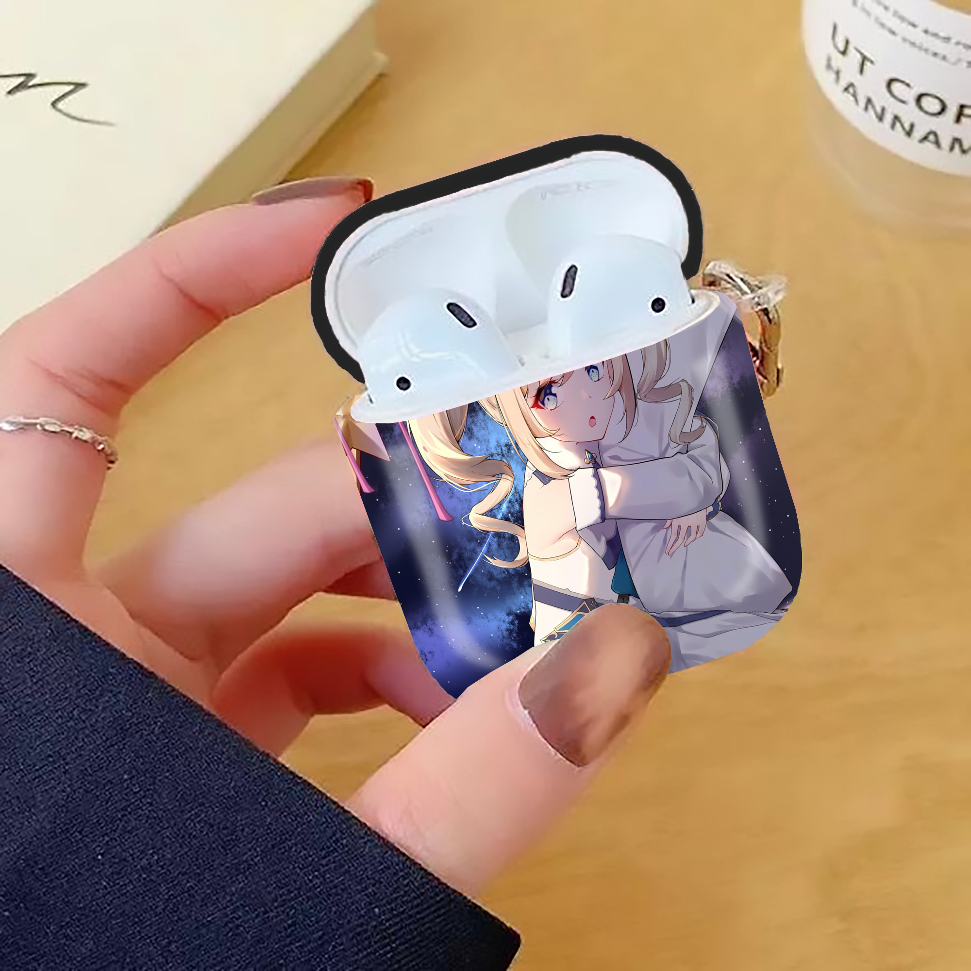 げんし神 genshin AirPods 第2世代保護ケース ハードシェル ブラック 耐衝撃・防指紋・カラビナ付き