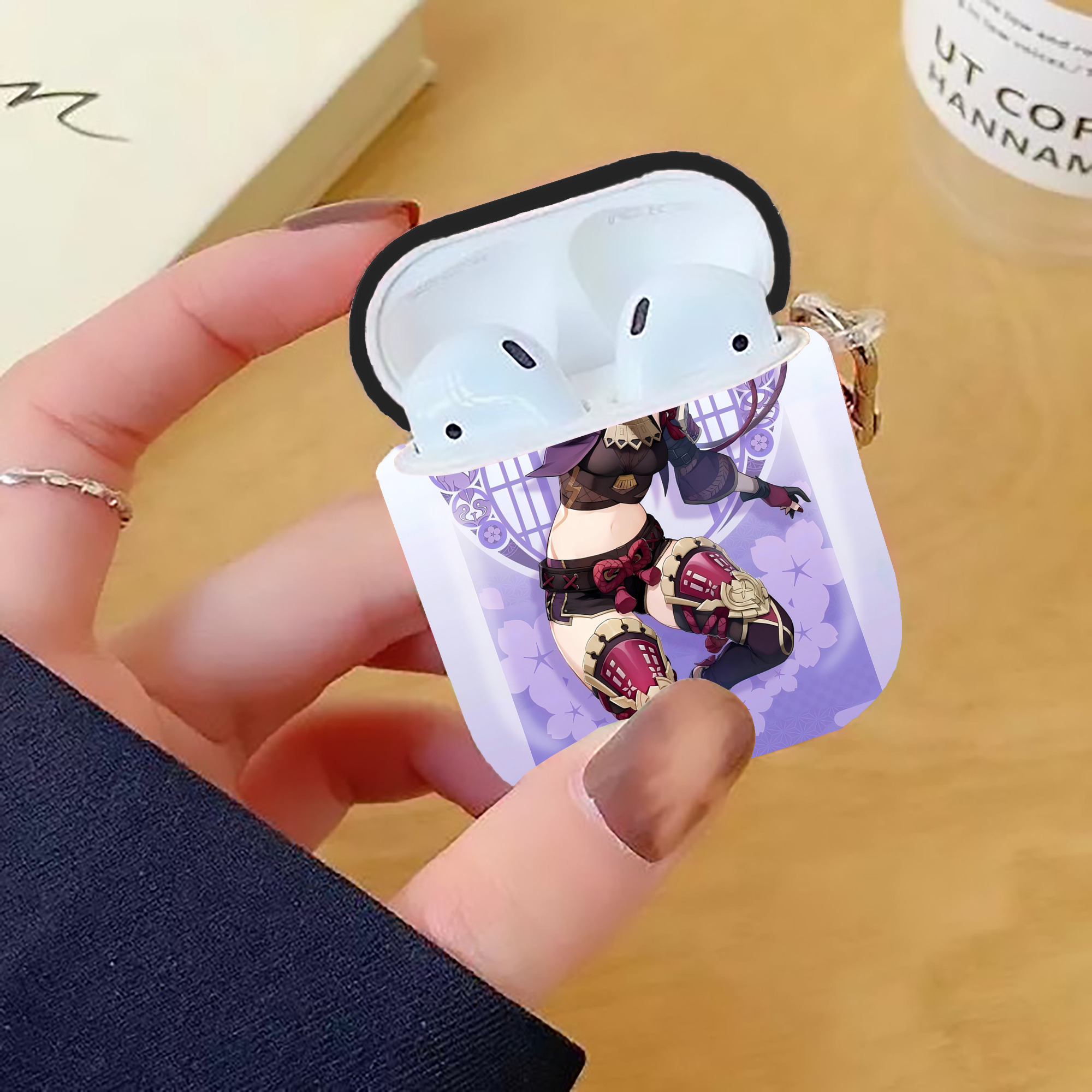 げんし神 genshin AirPods 第2世代保護ケース ハードシェル ブラック 耐衝撃・防指紋・カラビナ付き