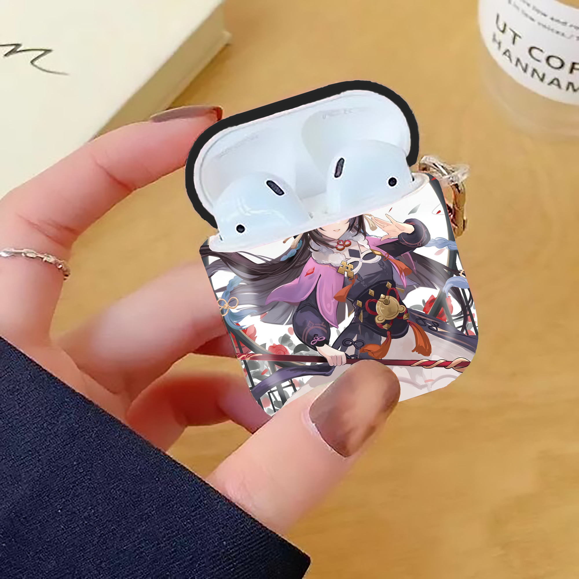 げんし神 genshin AirPods 第2世代保護ケース ハードシェル ブラック 耐衝撃・防指紋・カラビナ付き