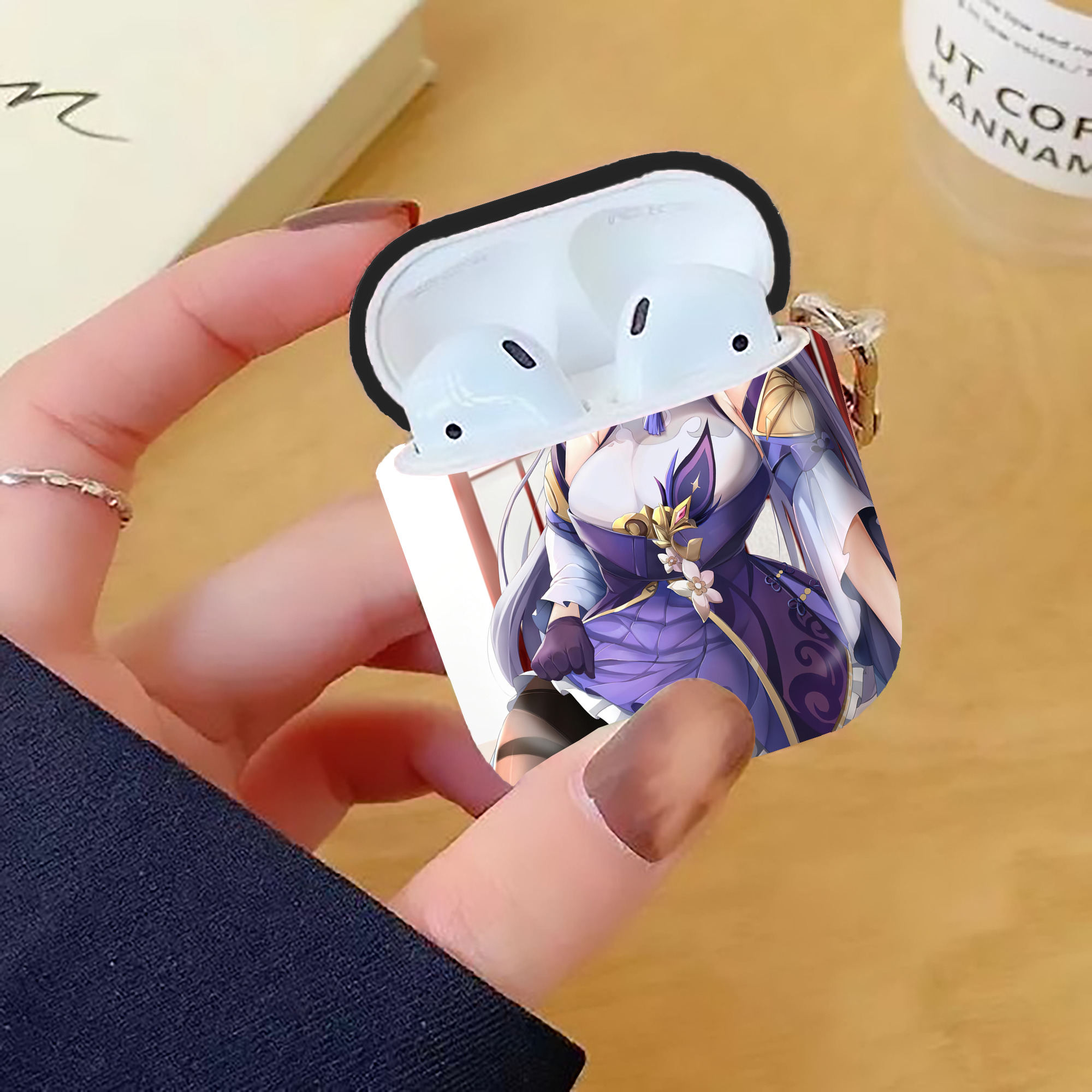 げんし神 genshin AirPods 第2世代保護ケース ハードシェル ブラック 耐衝撃・防指紋・カラビナ付き