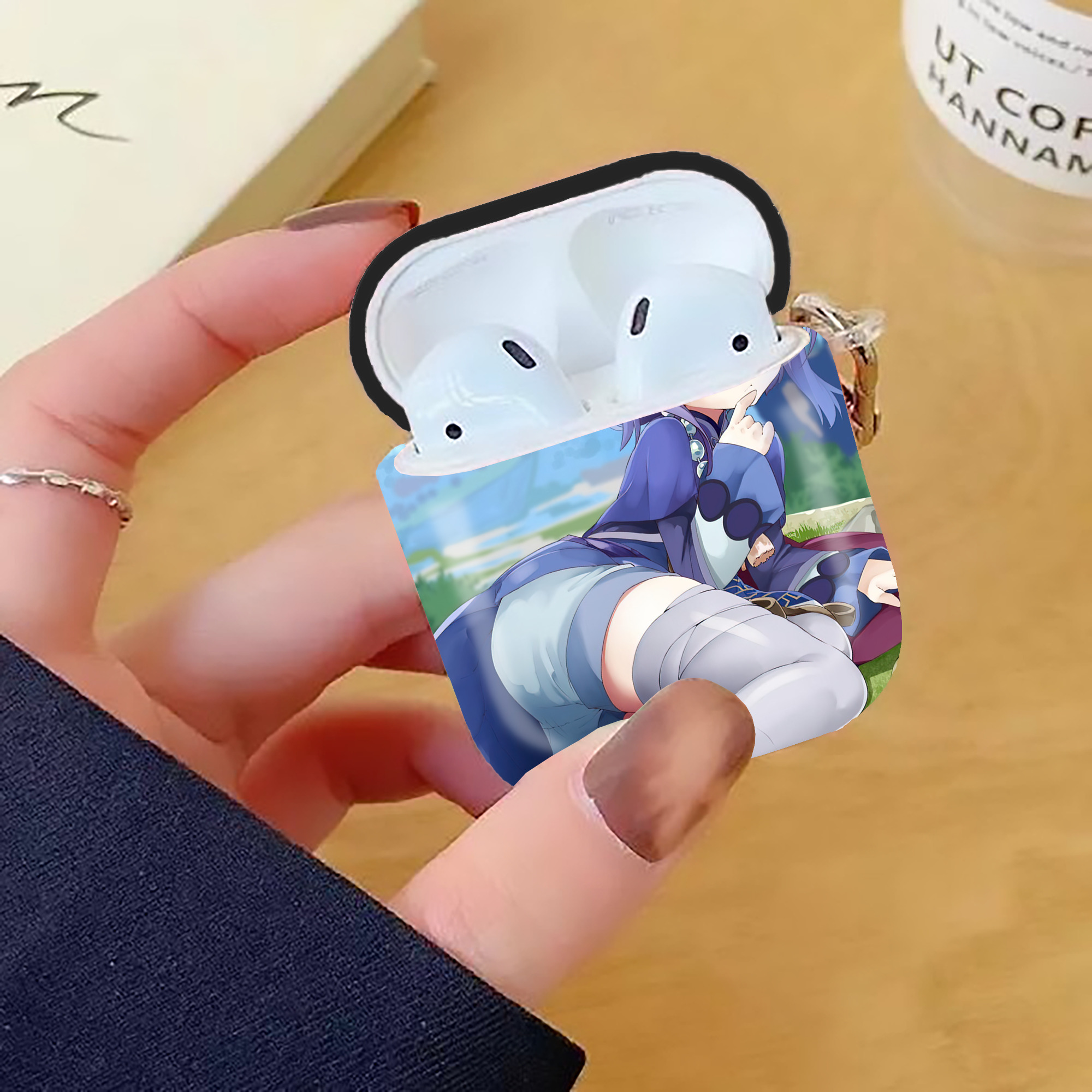 げんし神 genshin AirPods 第2世代保護ケース ハードシェル ブラック 耐衝撃・防指紋・カラビナ付き