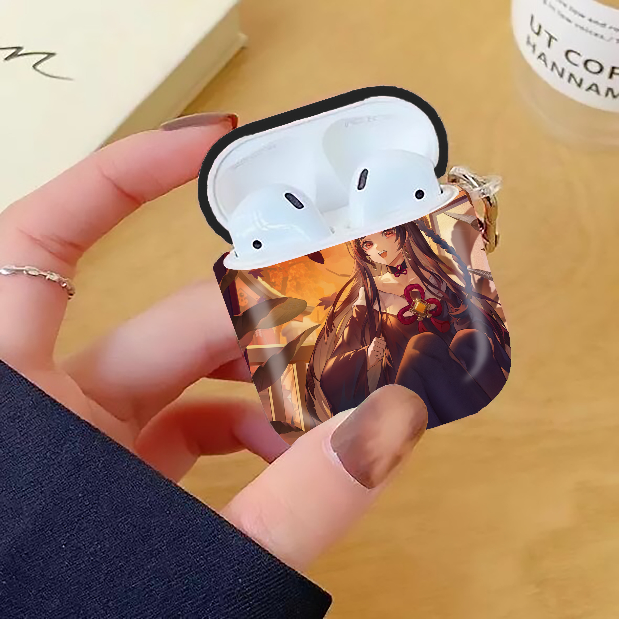 げんし神 genshin AirPods 第2世代保護ケース ハードシェル ブラック 耐衝撃・防指紋・カラビナ付き