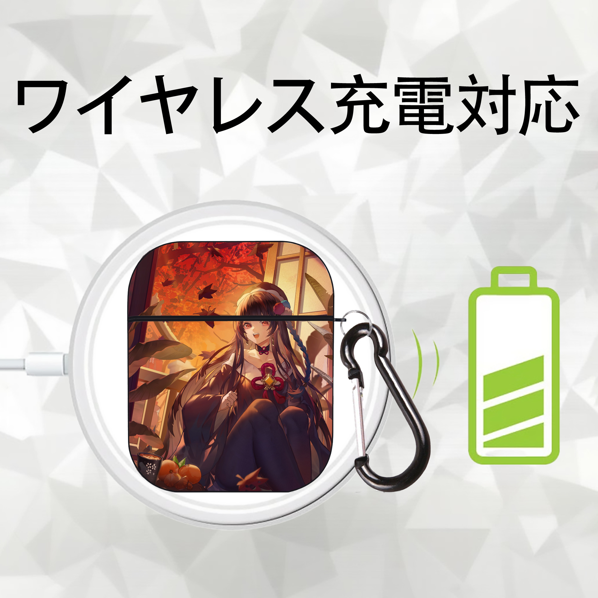 げんし神 genshin AirPods 第2世代保護ケース ハードシェル ブラック 耐衝撃・防指紋・カラビナ付き