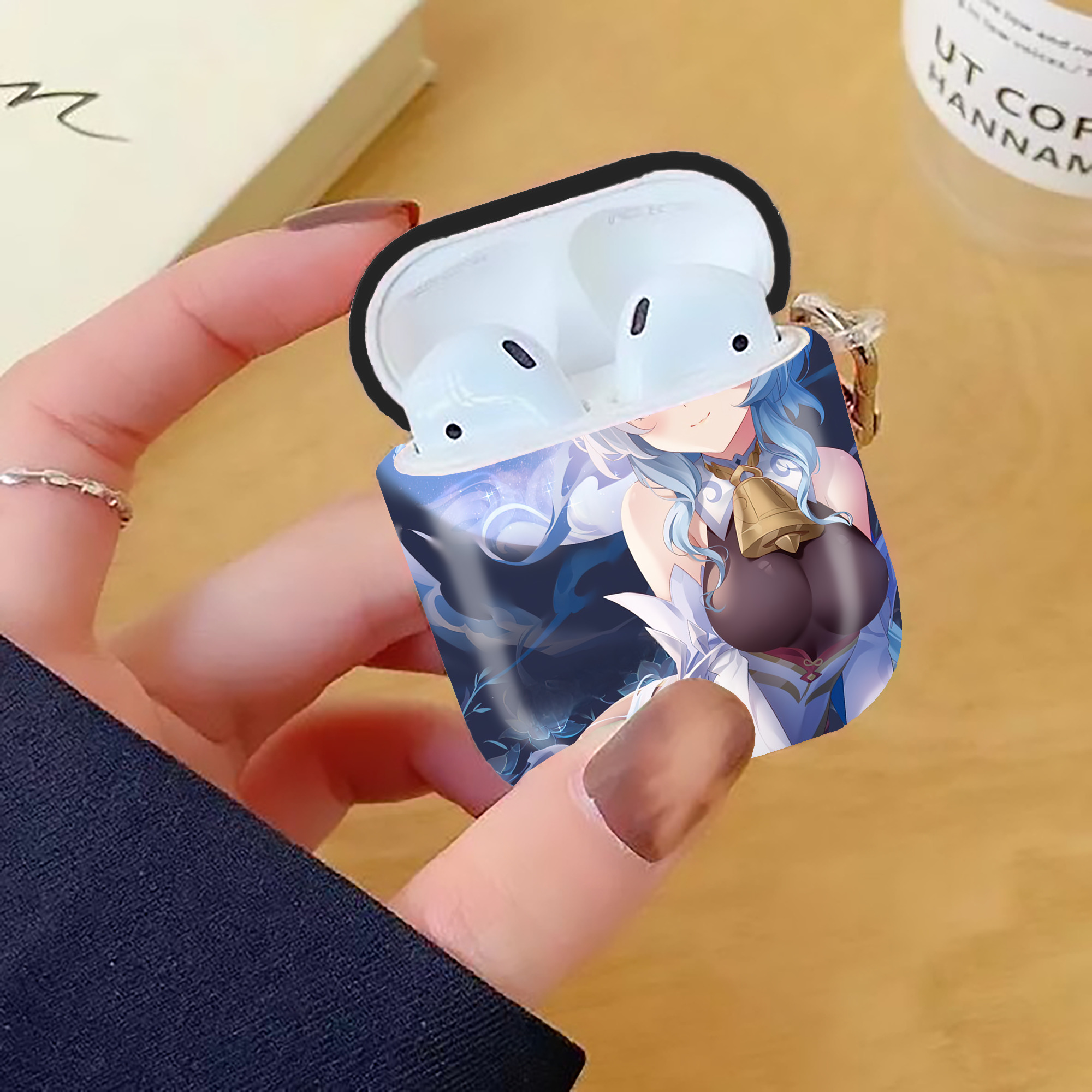 げんし神 genshin AirPods 第2世代保護ケース ハードシェル ブラック 耐衝撃・防指紋・カラビナ付き