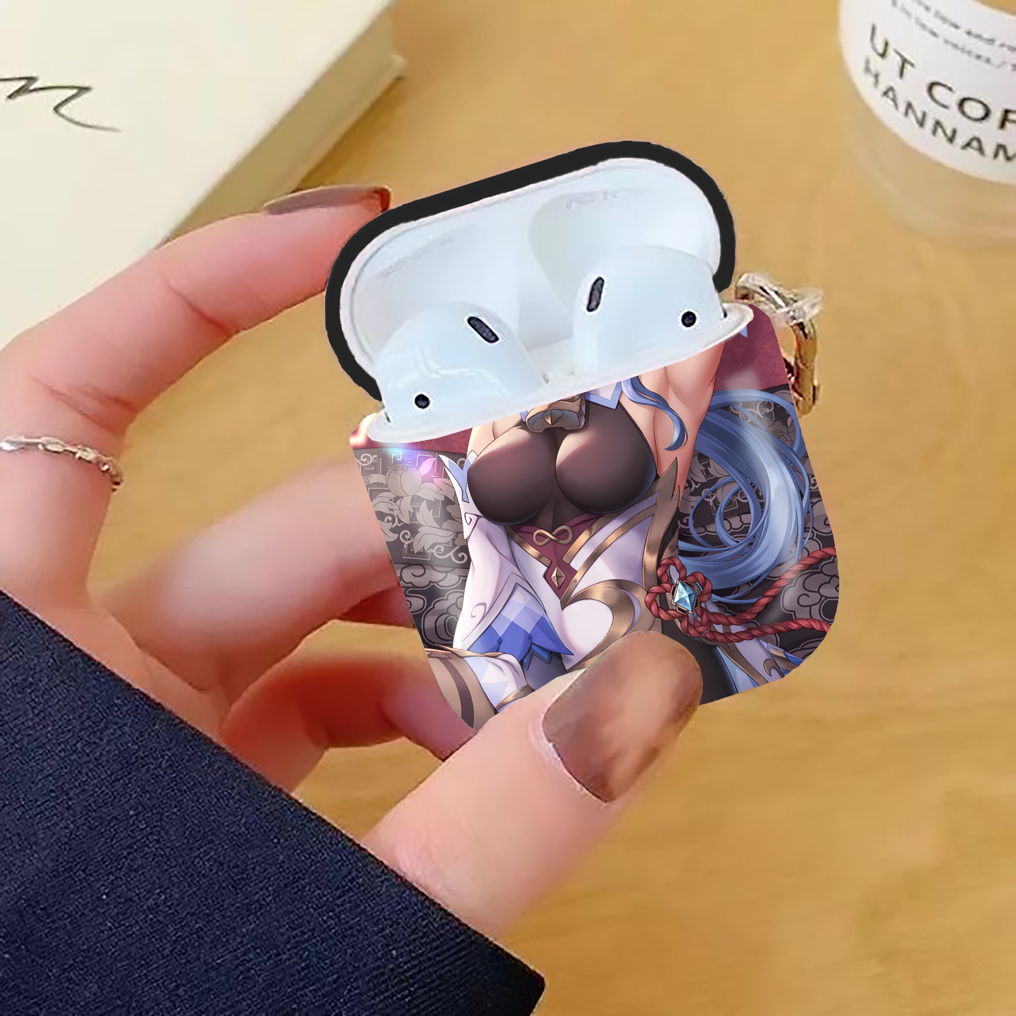 げんし神 genshin AirPods 第2世代保護ケース ハードシェル ブラック 耐衝撃・防指紋・カラビナ付き