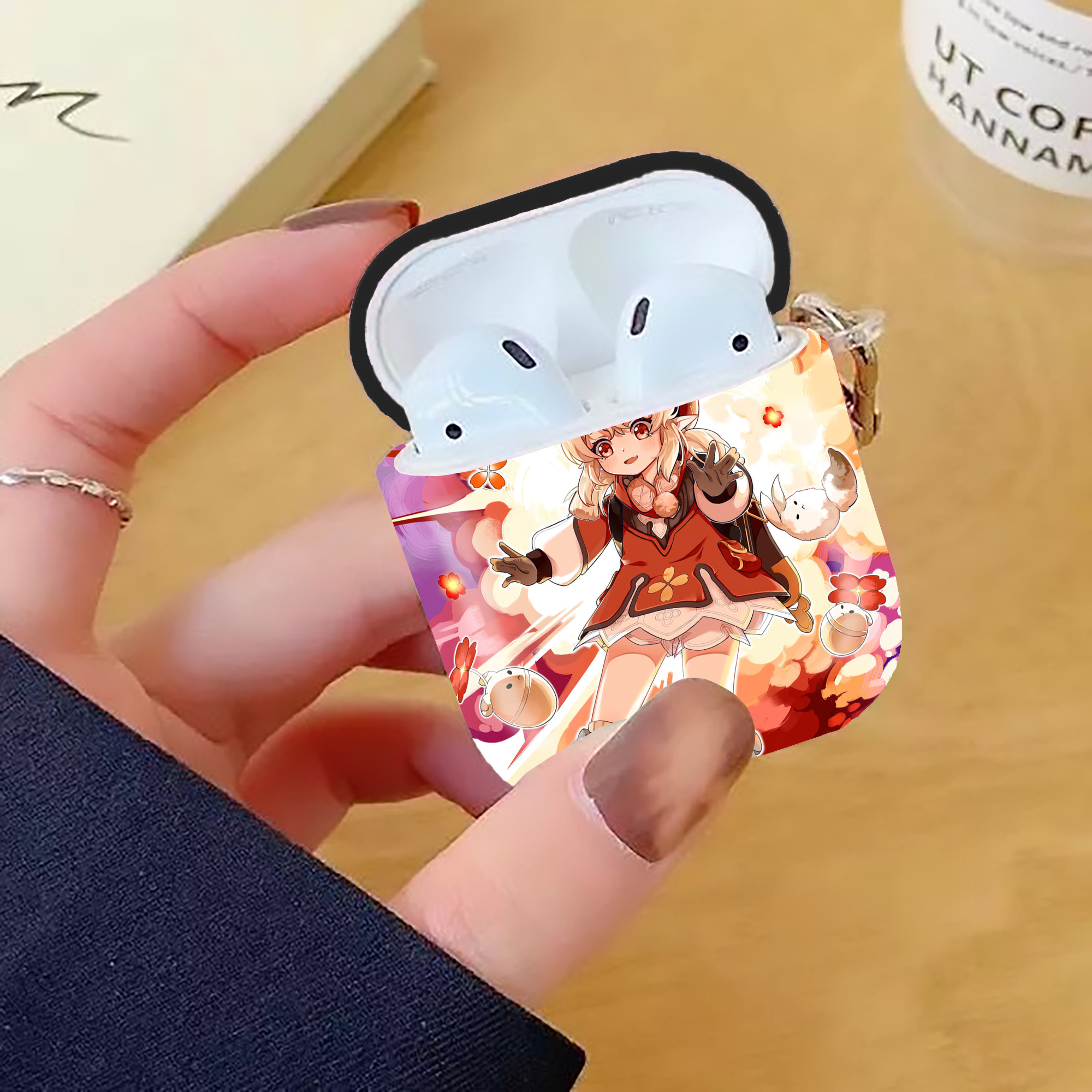 げんし神 genshin AirPods 第2世代保護ケース ハードシェル ブラック 耐衝撃・防指紋・カラビナ付き