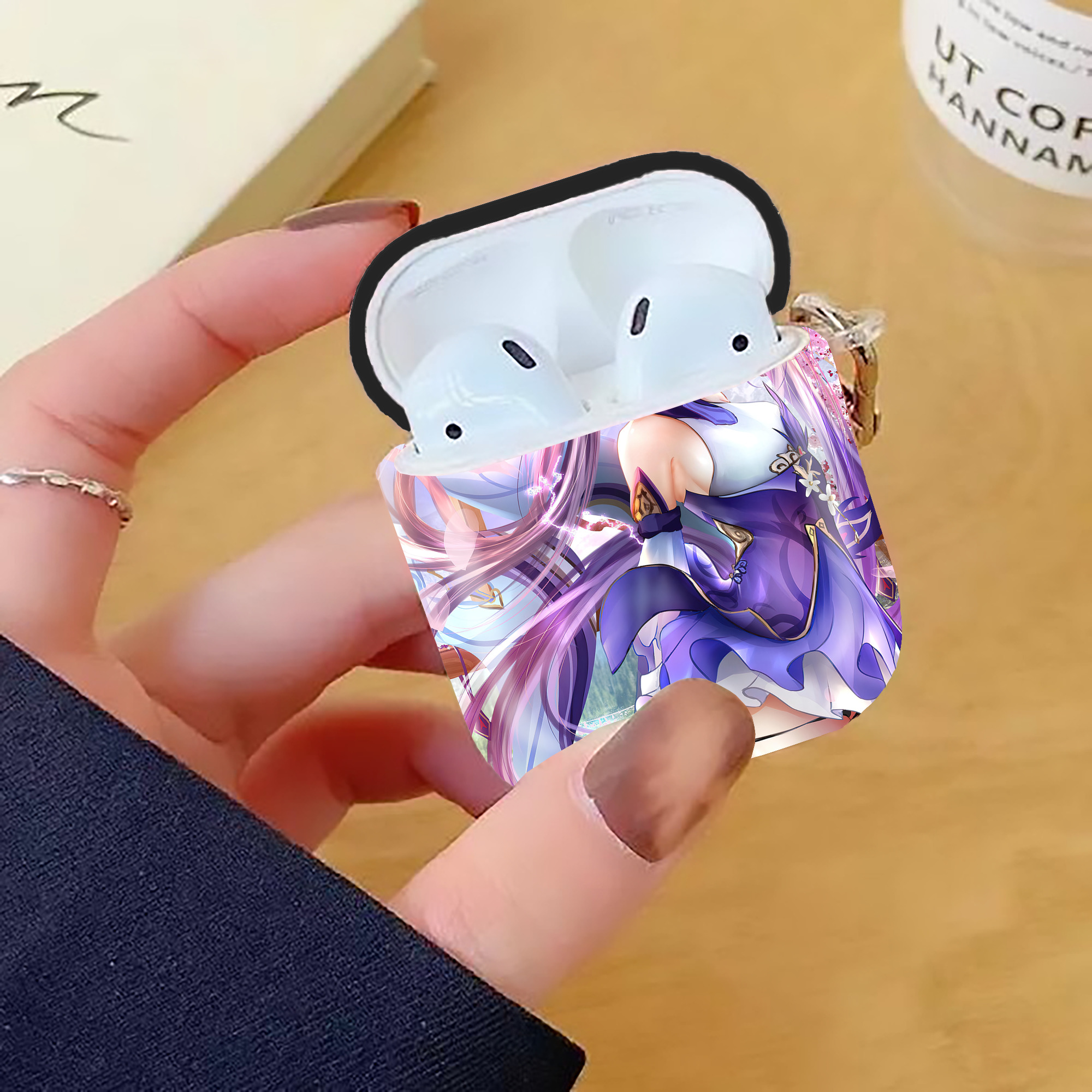 げんし神 genshin AirPods 第2世代保護ケース ハードシェル ブラック 耐衝撃・防指紋・カラビナ付き