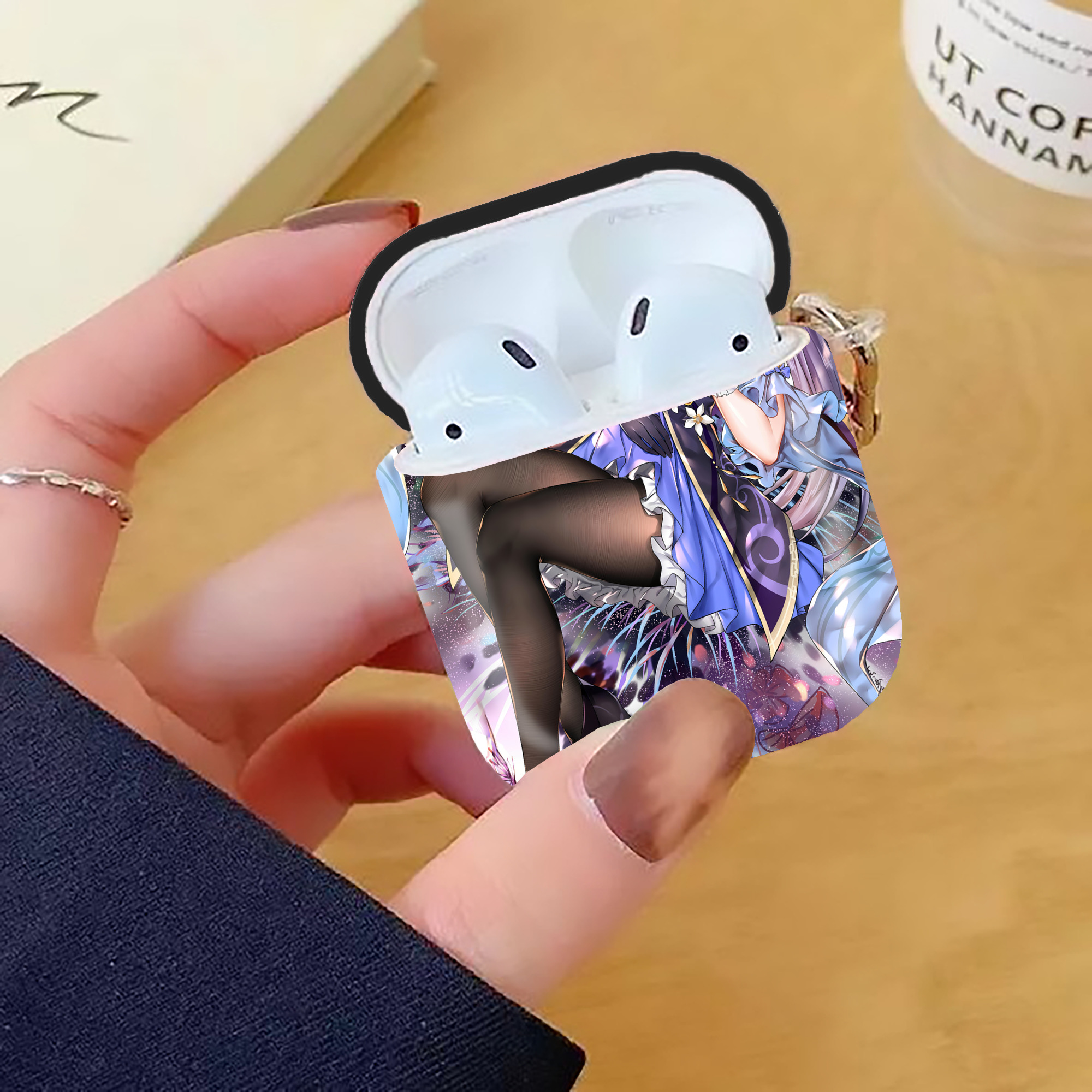 げんし神 genshin AirPods 第2世代保護ケース ハードシェル ブラック 耐衝撃・防指紋・カラビナ付き