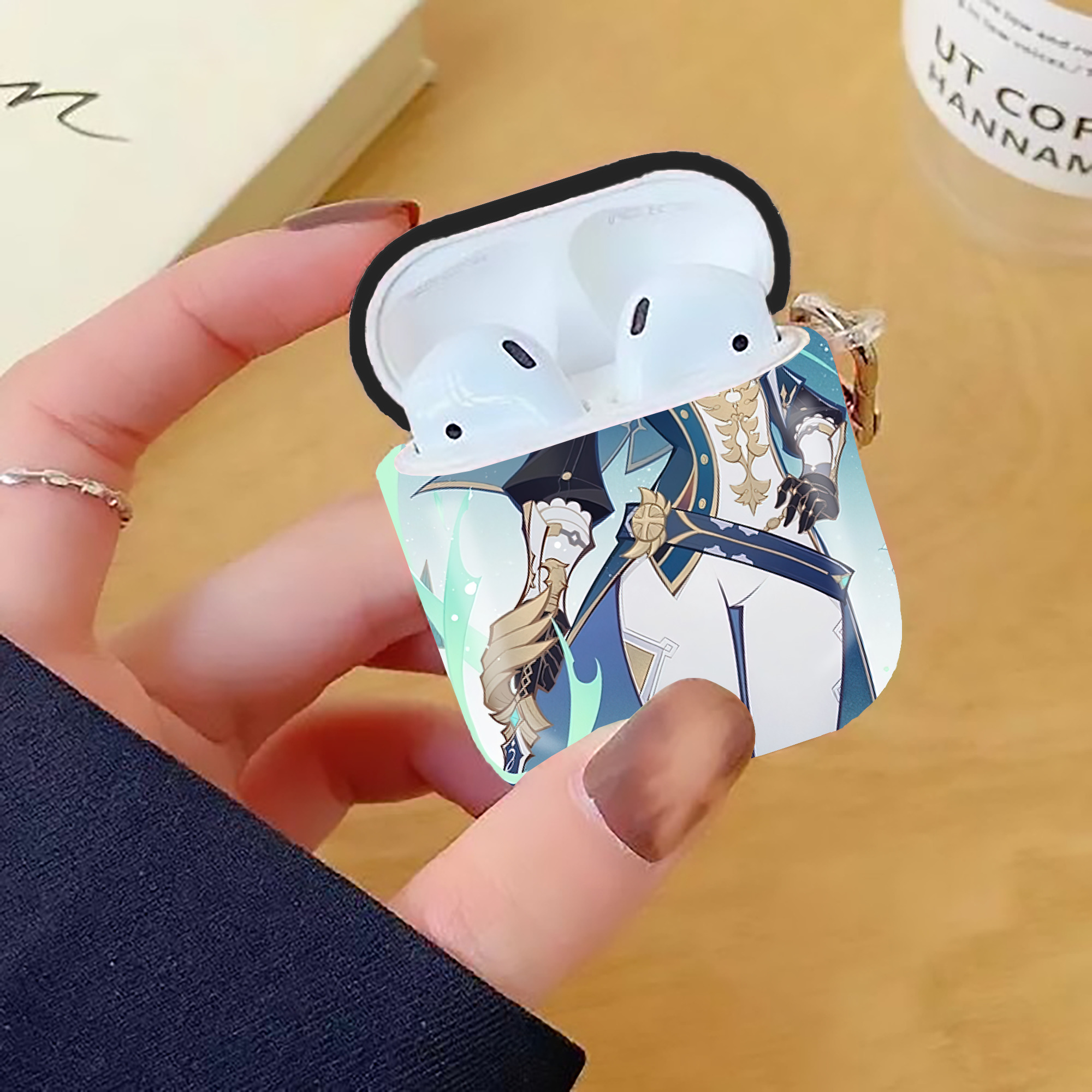 げんし神 genshin AirPods 第2世代保護ケース ハードシェル ブラック 耐衝撃・防指紋・カラビナ付き