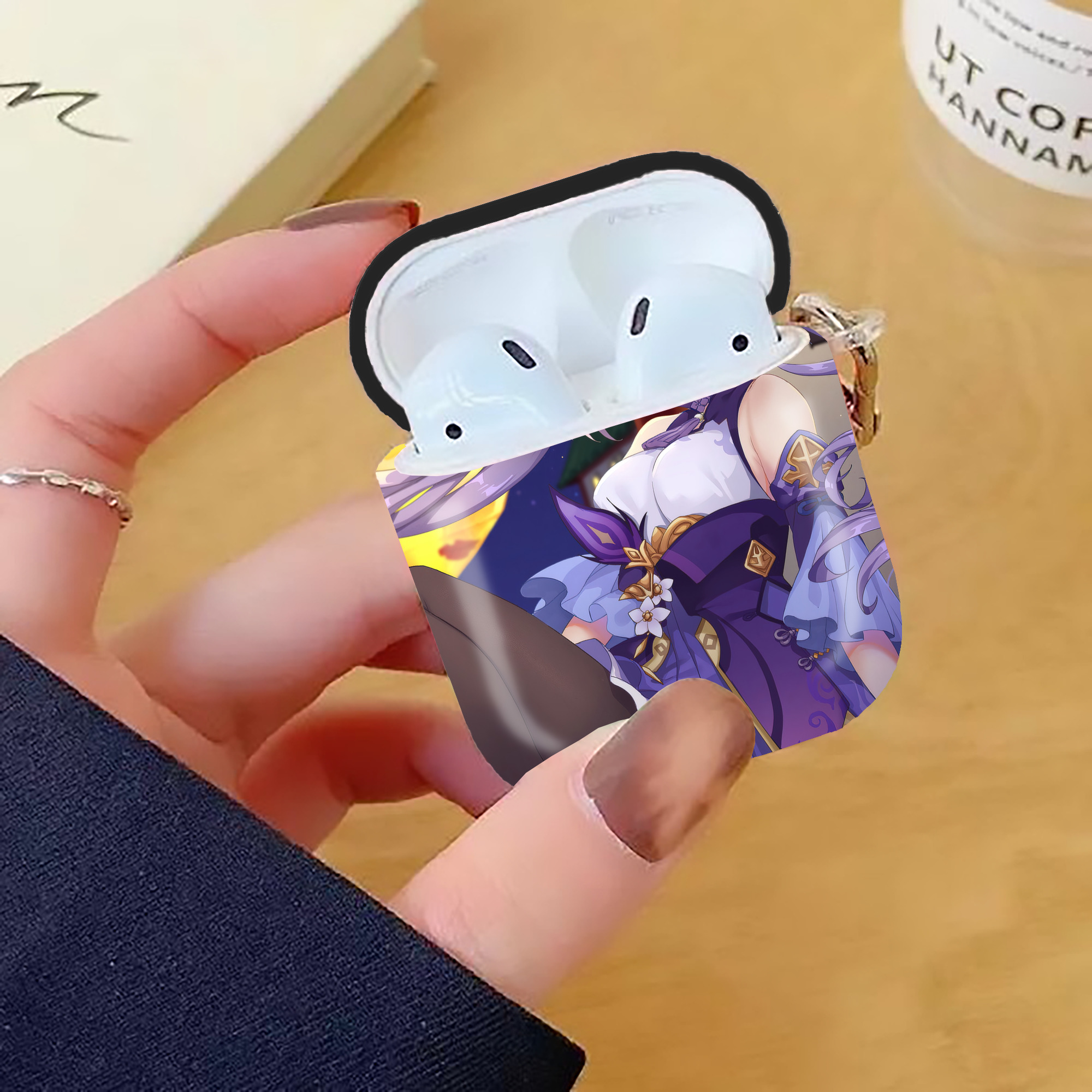 げんし神 genshin AirPods 第2世代保護ケース ハードシェル ブラック 耐衝撃・防指紋・カラビナ付き