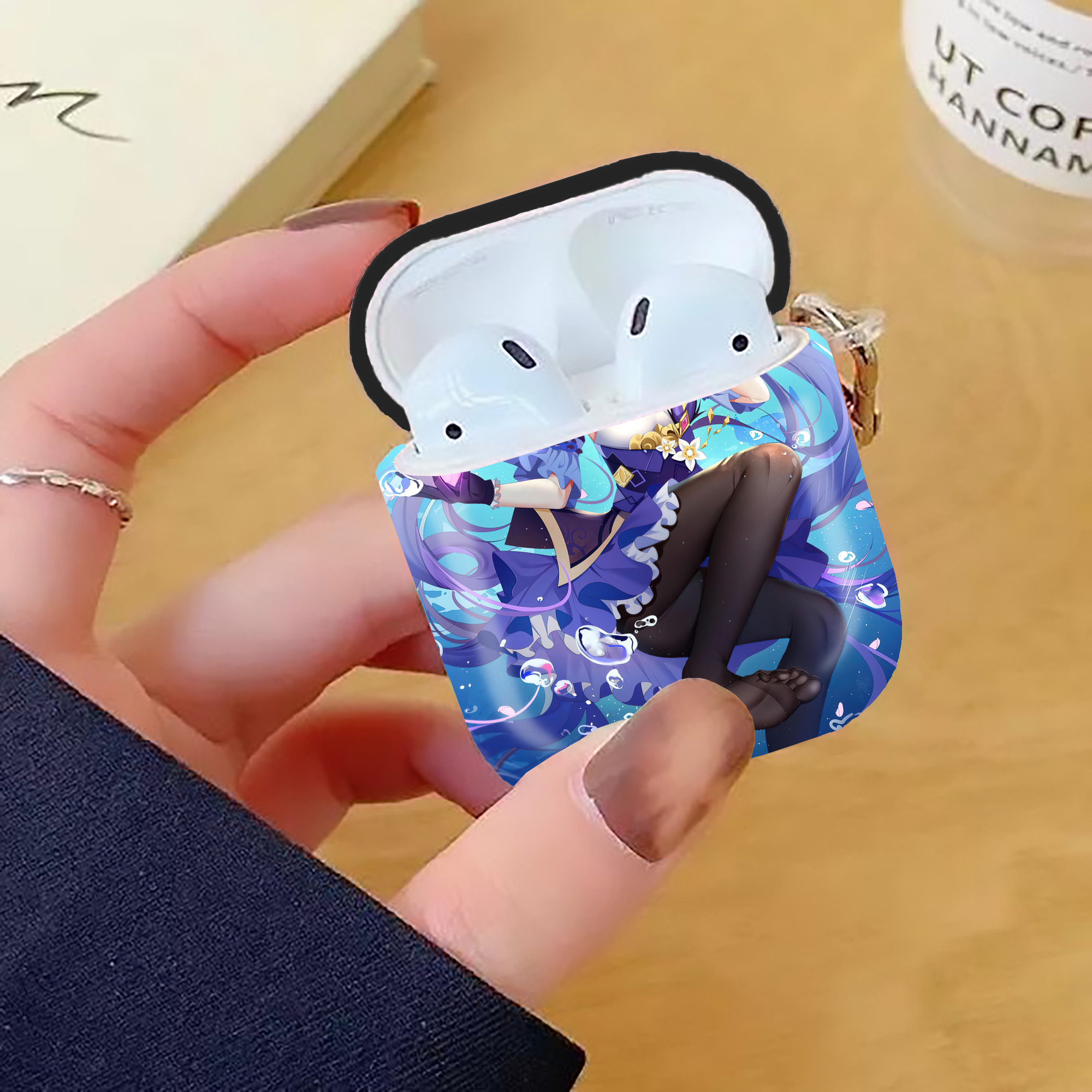 げんし神 genshin AirPods 第2世代保護ケース ハードシェル ブラック 耐衝撃・防指紋・カラビナ付き