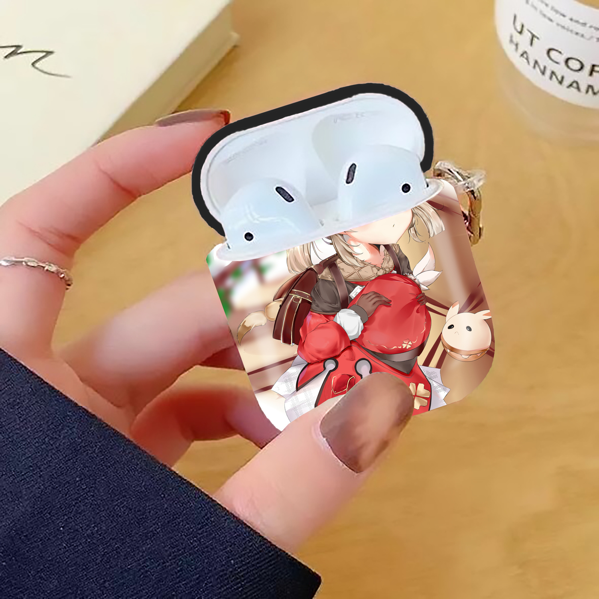 げんし神 genshin AirPods 第2世代保護ケース ハードシェル ブラック 耐衝撃・防指紋・カラビナ付き