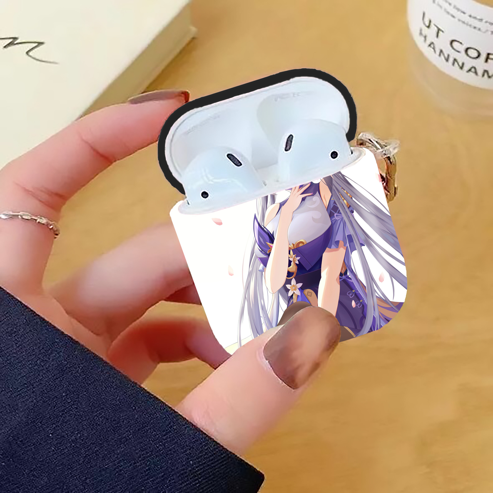 げんし神 genshin AirPods 第2世代保護ケース ハードシェル ブラック 耐衝撃・防指紋・カラビナ付き