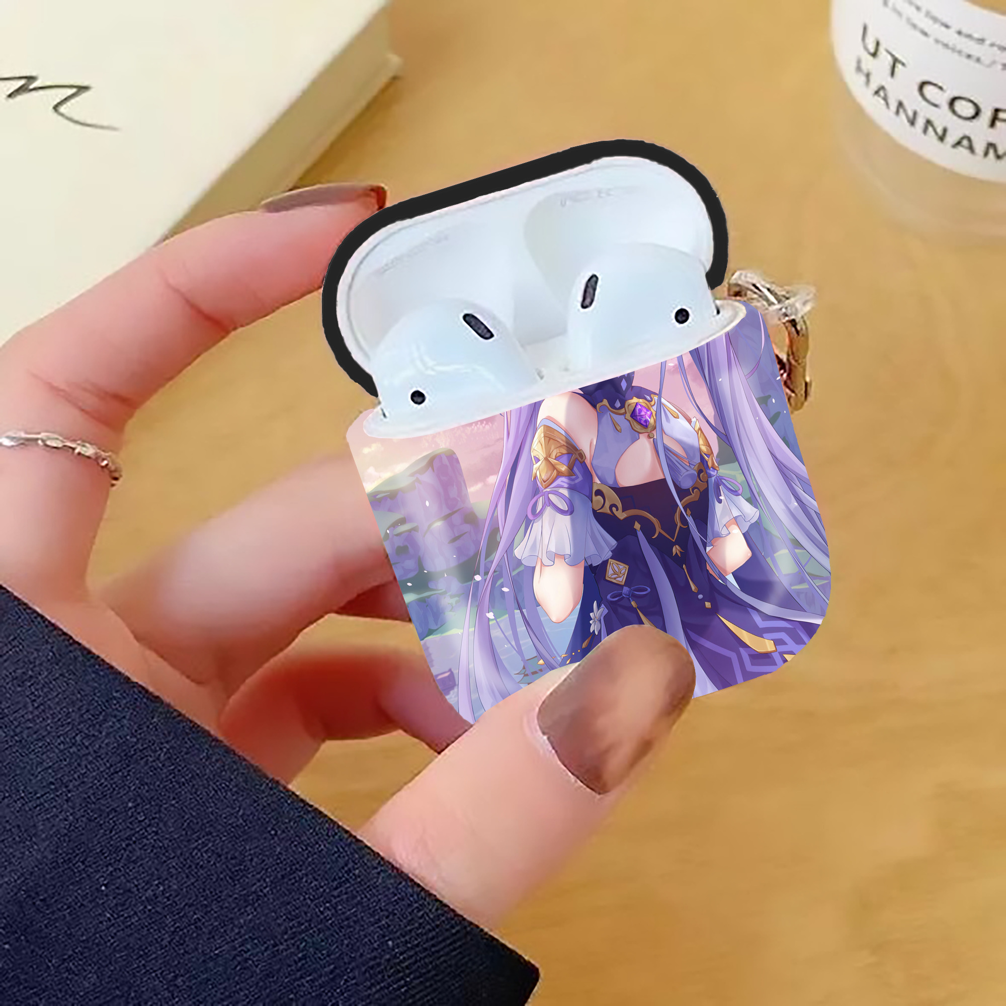 げんし神 genshin AirPods 第2世代保護ケース ハードシェル ブラック 耐衝撃・防指紋・カラビナ付き