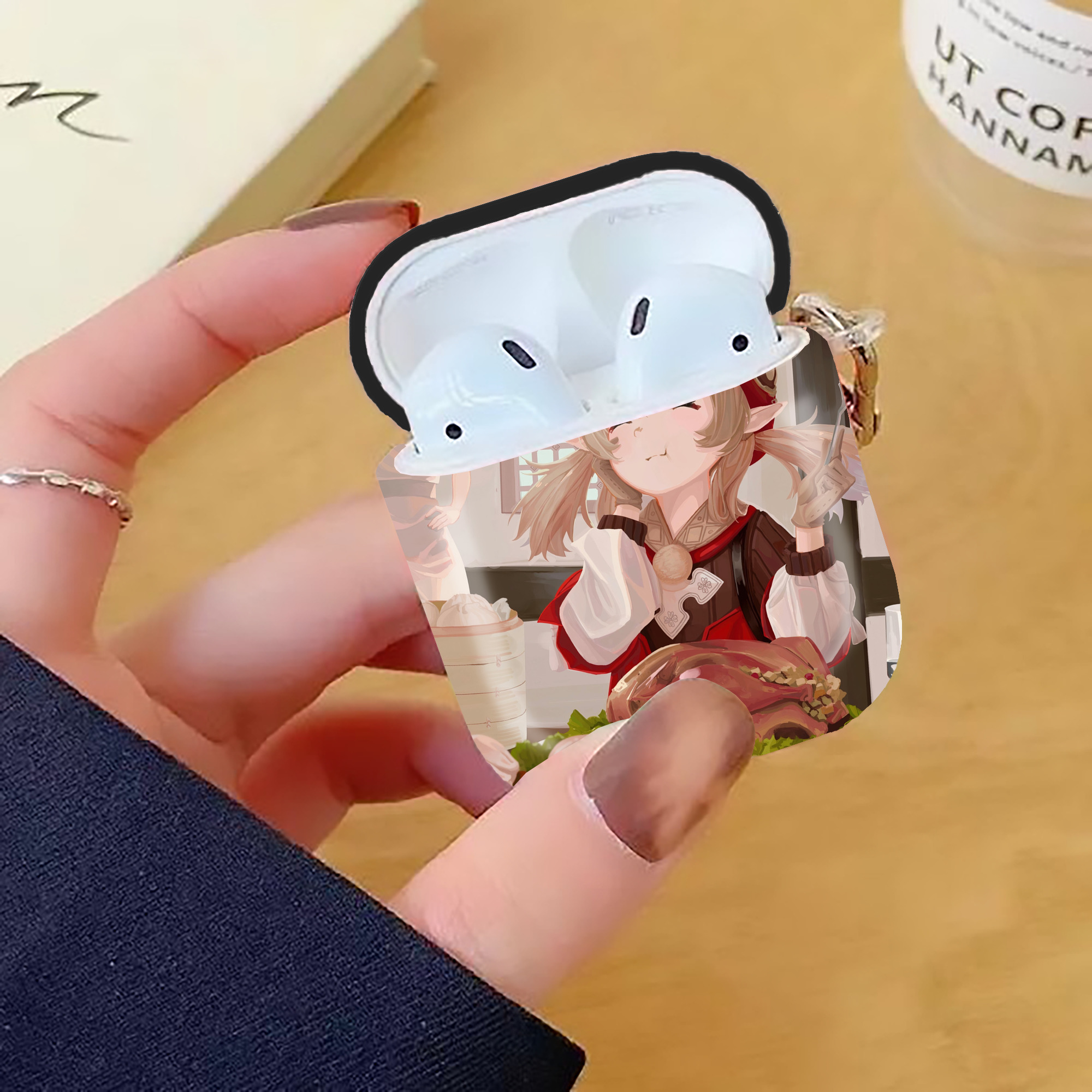 げんし神 genshin AirPods 第2世代保護ケース ハードシェル ブラック 耐衝撃・防指紋・カラビナ付き