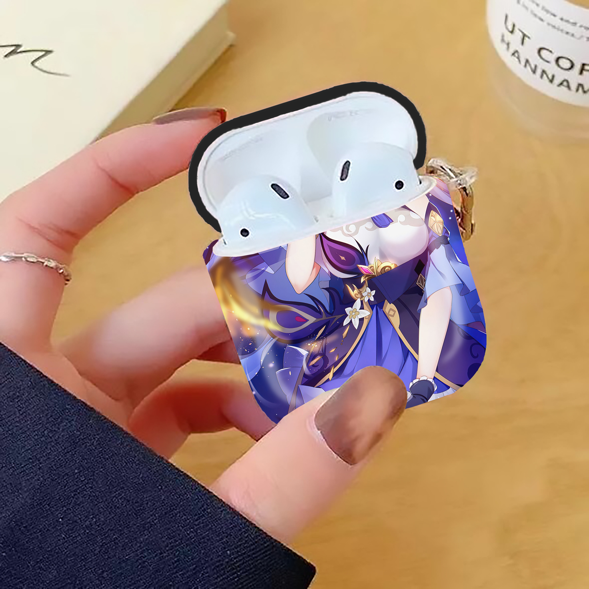 げんし神 genshin AirPods 第2世代保護ケース ハードシェル ブラック 耐衝撃・防指紋・カラビナ付き