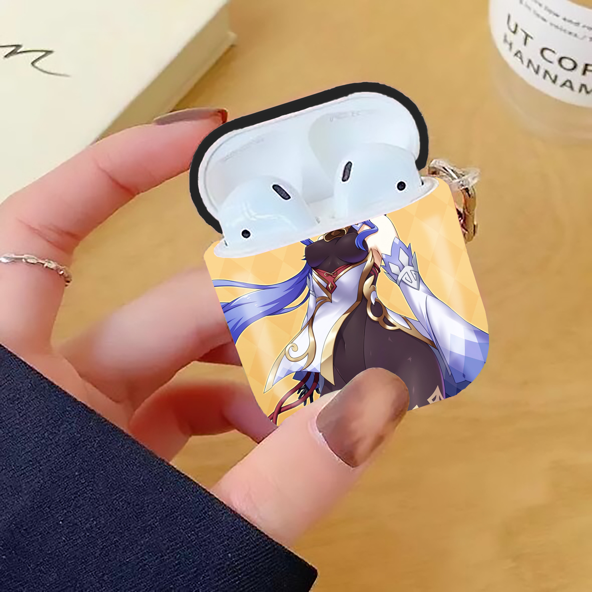 げんし神 genshin AirPods 第2世代保護ケース ハードシェル ブラック 耐衝撃・防指紋・カラビナ付き