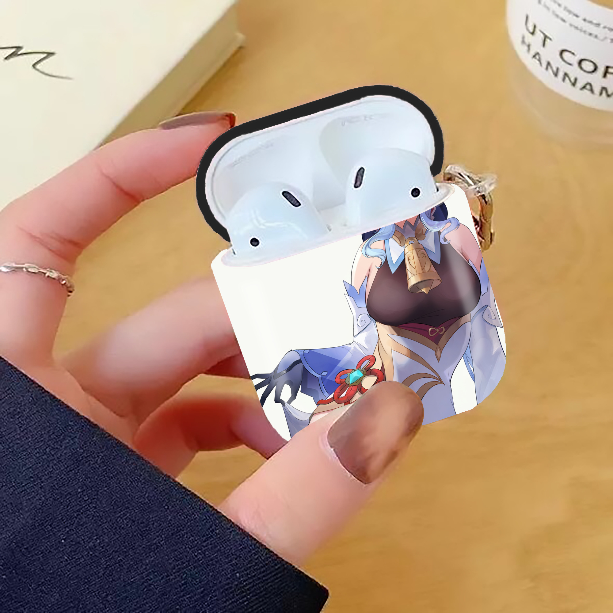 げんし神 genshin AirPods 第2世代保護ケース ハードシェル ブラック 耐衝撃・防指紋・カラビナ付き