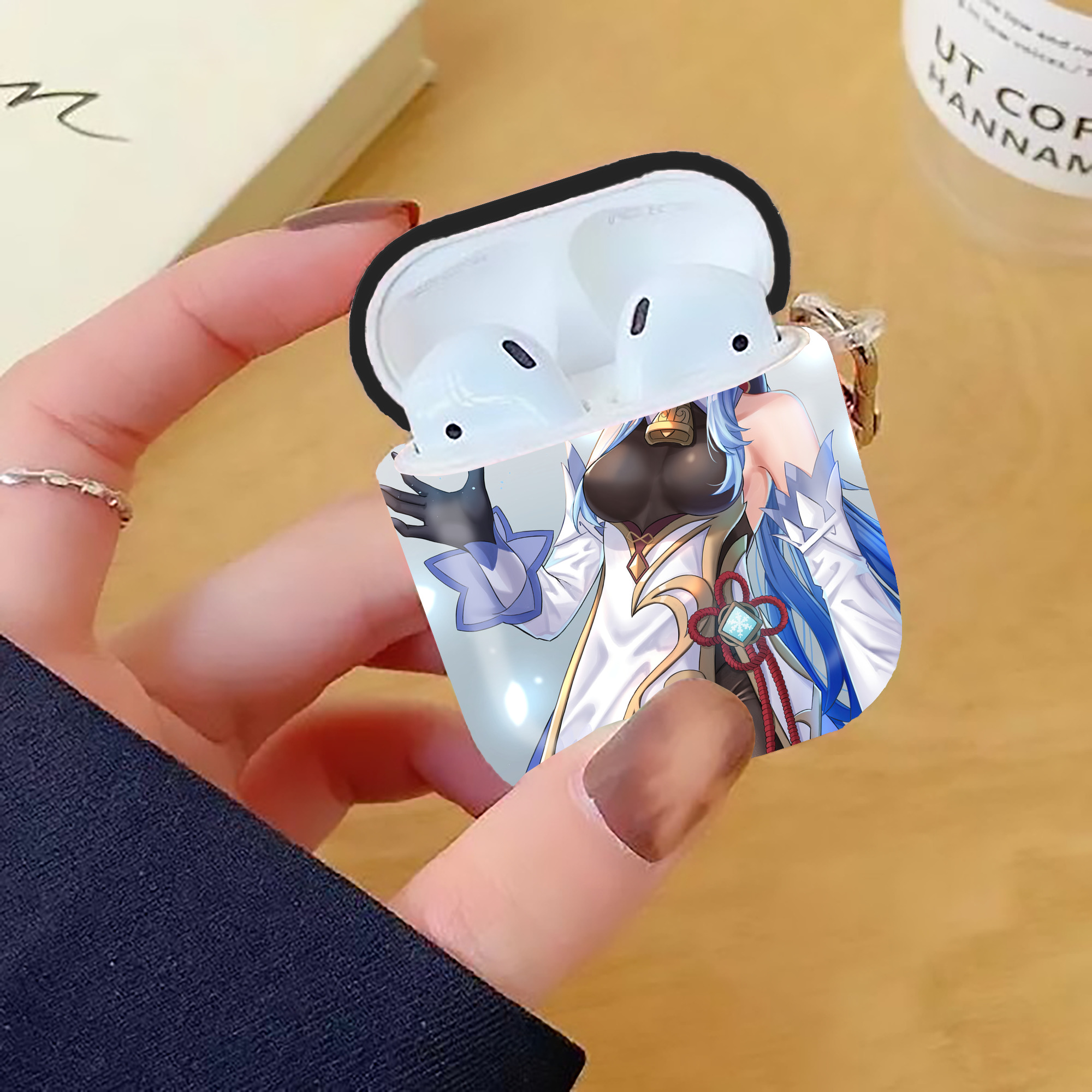 げんし神 genshin AirPods 第2世代保護ケース ハードシェル ブラック 耐衝撃・防指紋・カラビナ付き