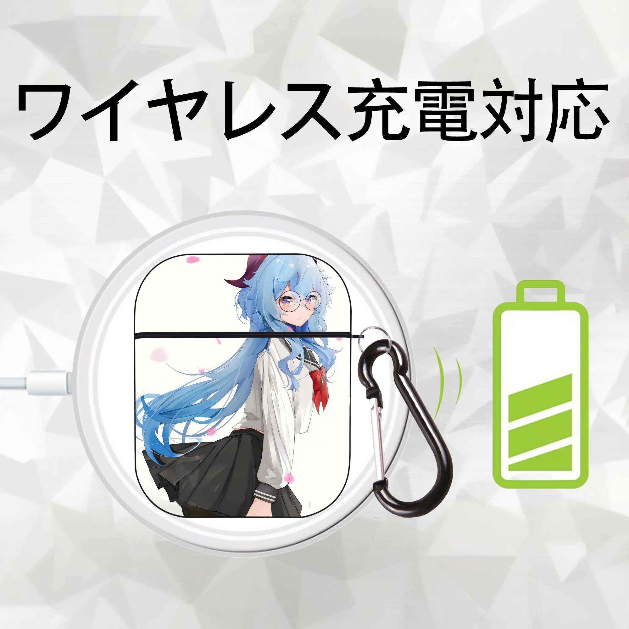 げんし神 genshin AirPods 第2世代保護ケース ハードシェル ブラック 耐衝撃・防指紋・カラビナ付き
