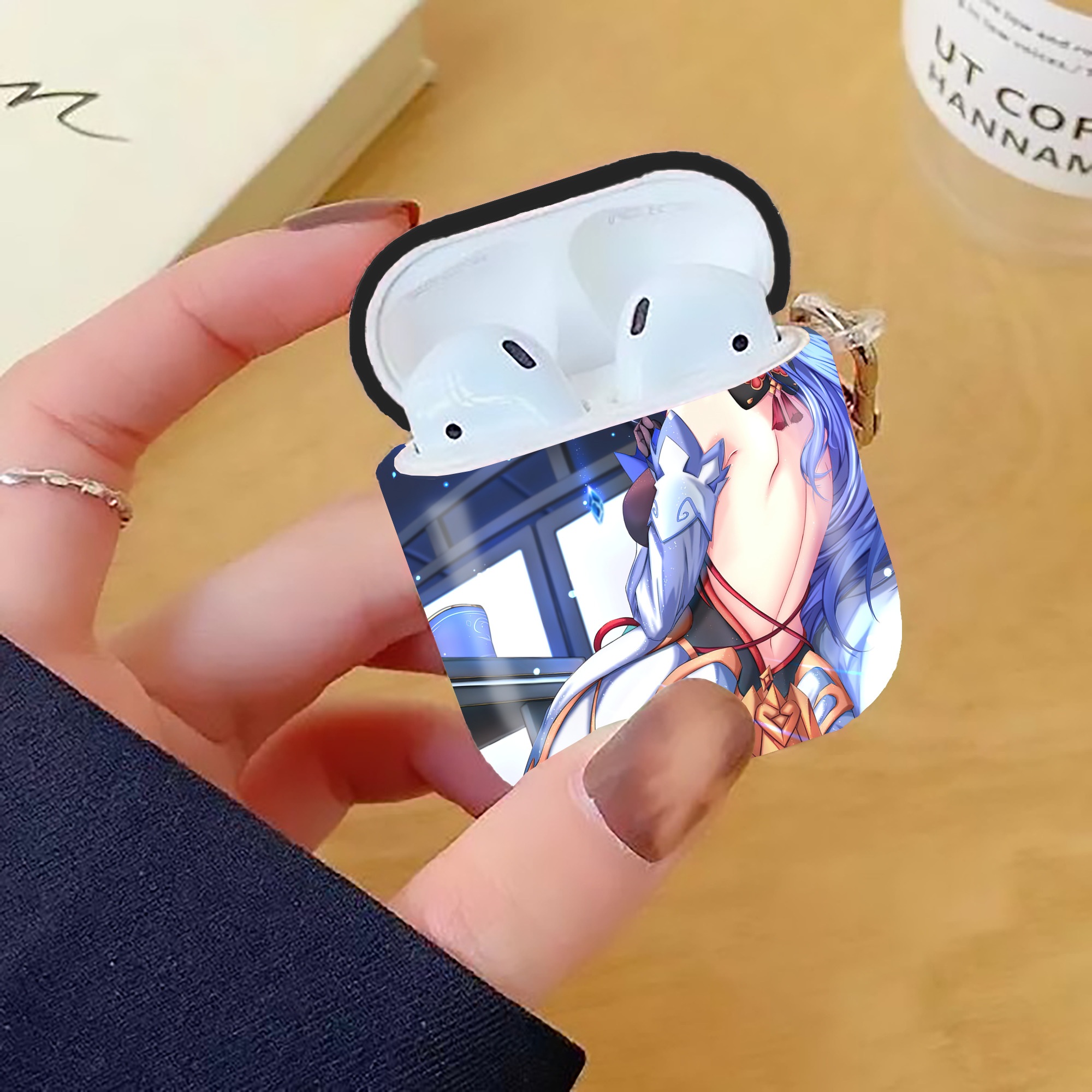 げんし神 genshin AirPods 第2世代保護ケース ハードシェル ブラック 耐衝撃・防指紋・カラビナ付き