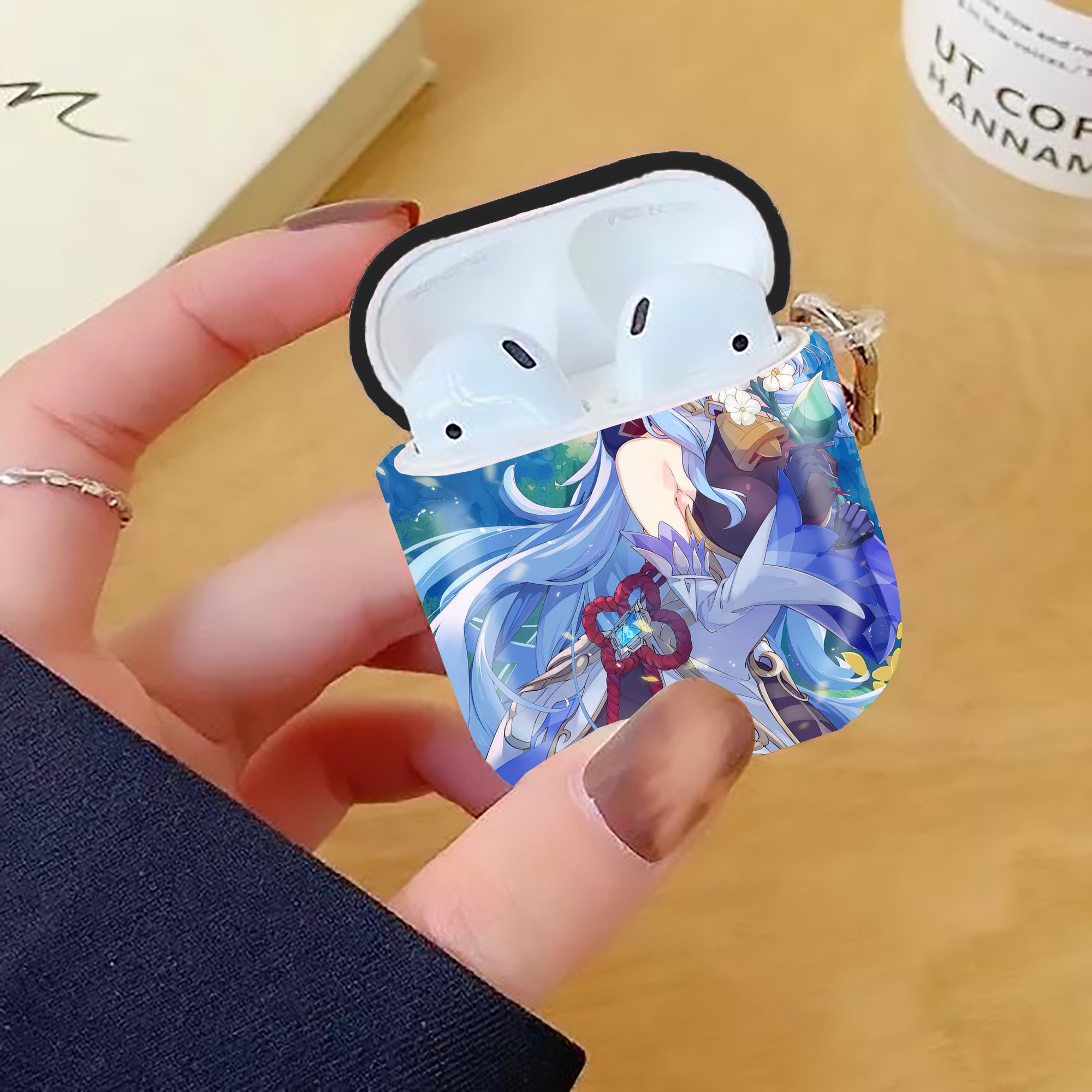 げんし神 genshin AirPods 第2世代保護ケース ハードシェル ブラック 耐衝撃・防指紋・カラビナ付き