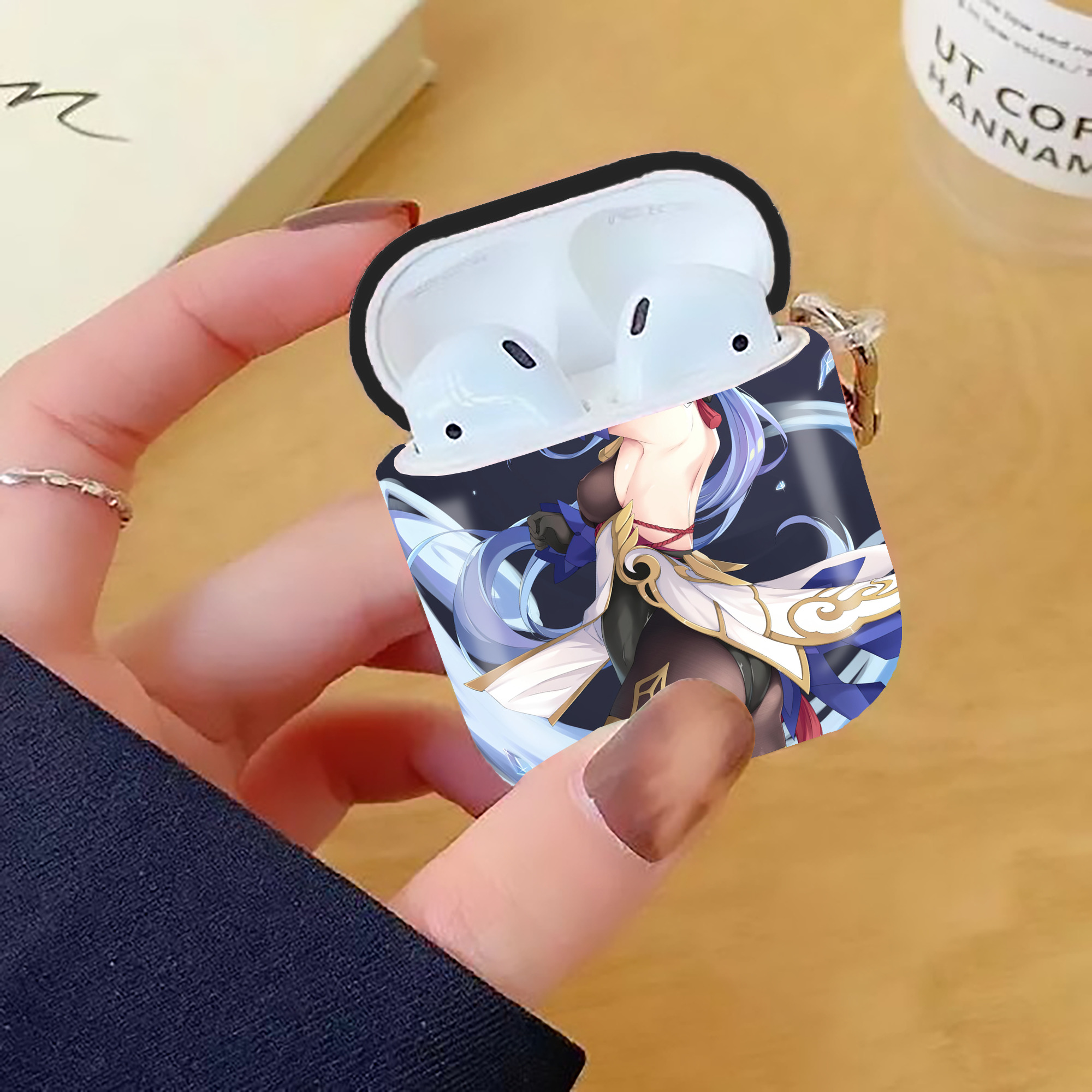 げんし神 genshin AirPods 第2世代保護ケース ハードシェル ブラック 耐衝撃・防指紋・カラビナ付き