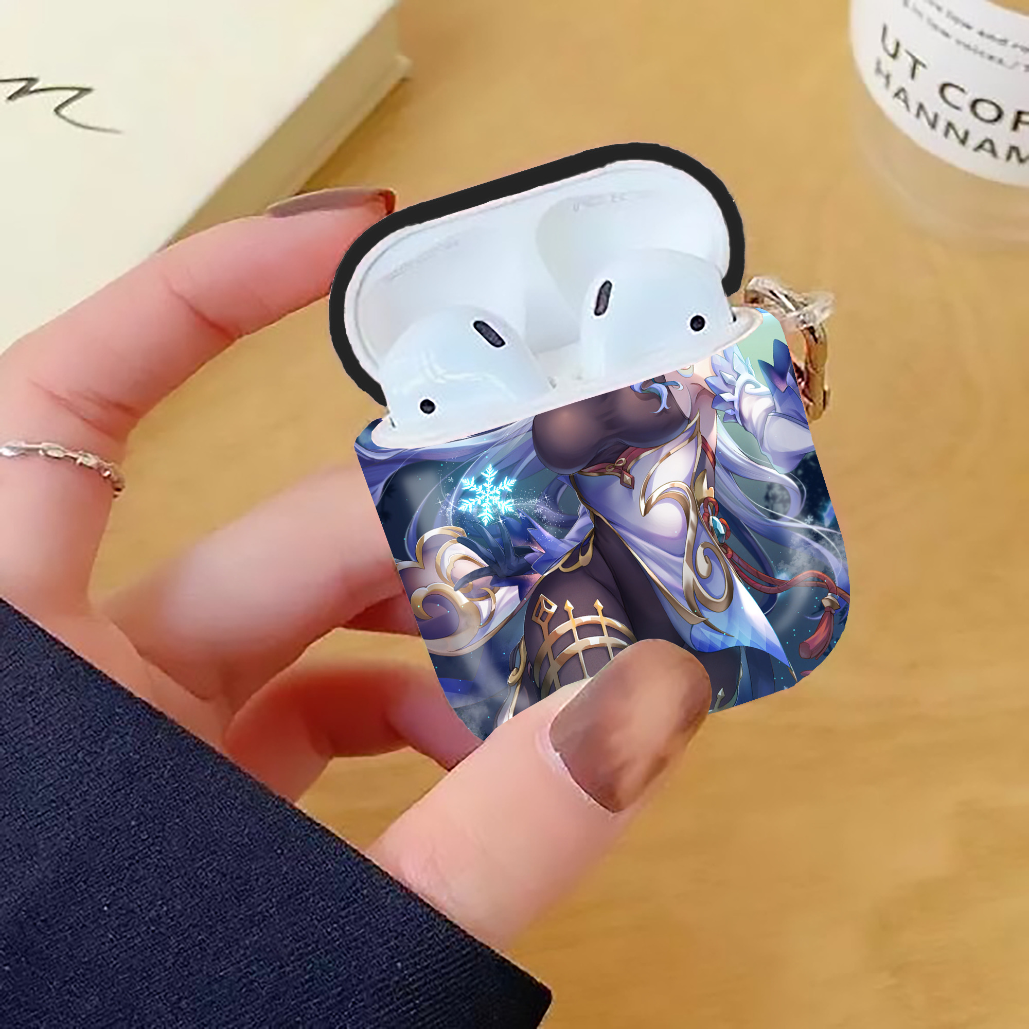 げんし神 genshin AirPods 第2世代保護ケース ハードシェル ブラック 耐衝撃・防指紋・カラビナ付き