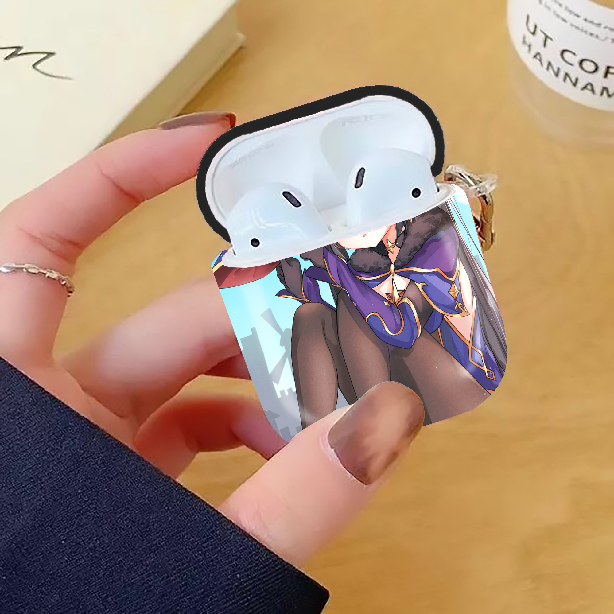 げんし神 genshin AirPods 第2世代保護ケース ハードシェル ブラック 耐衝撃・防指紋・カラビナ付き