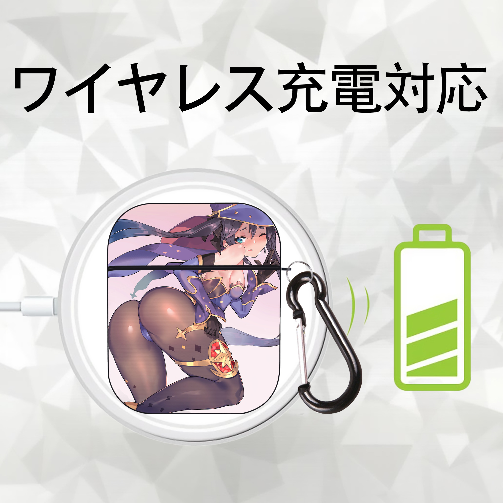 げんし神 genshin AirPods 第2世代保護ケース ハードシェル ブラック 耐衝撃・防指紋・カラビナ付き