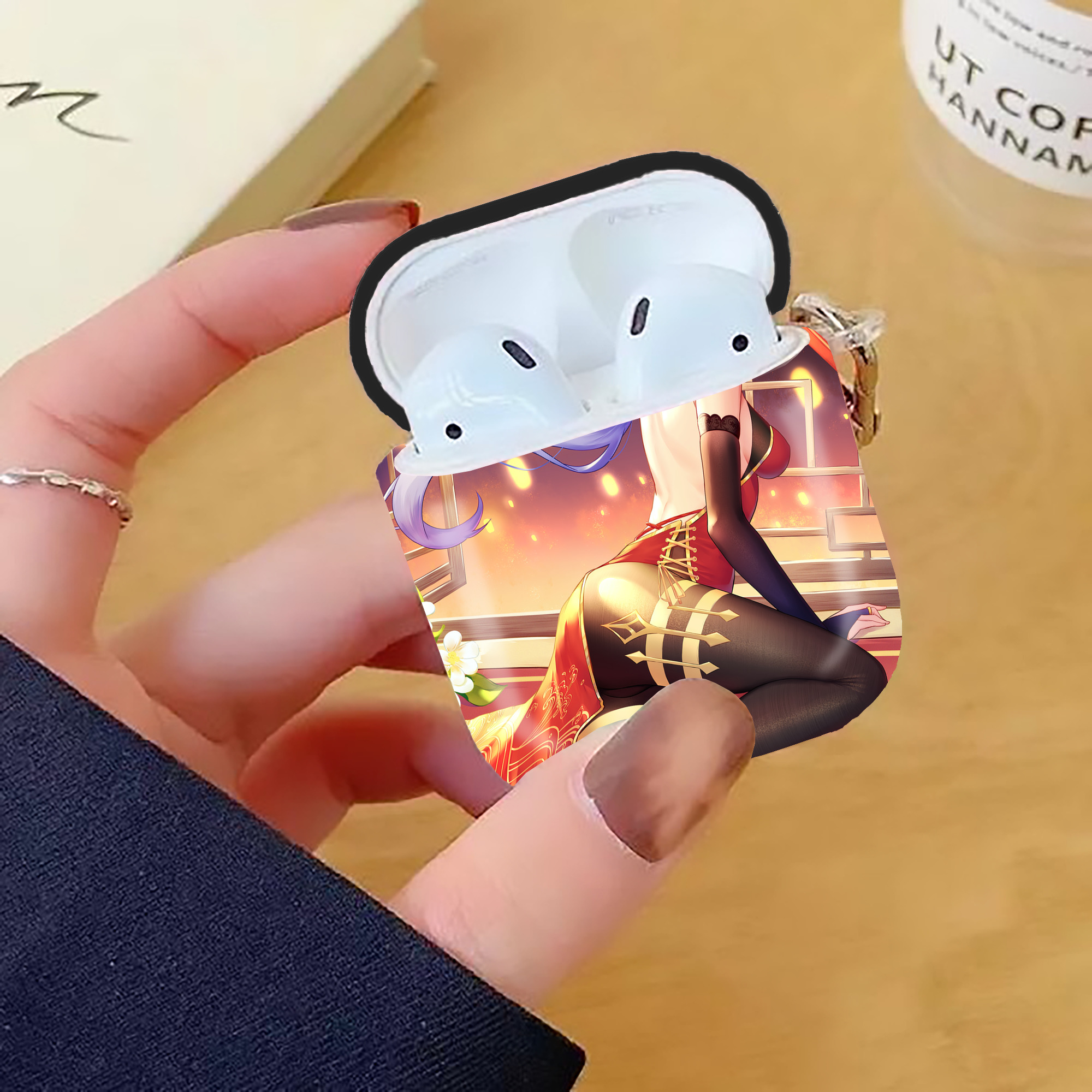 げんし神 genshin AirPods 第2世代保護ケース ハードシェル ブラック 耐衝撃・防指紋・カラビナ付き