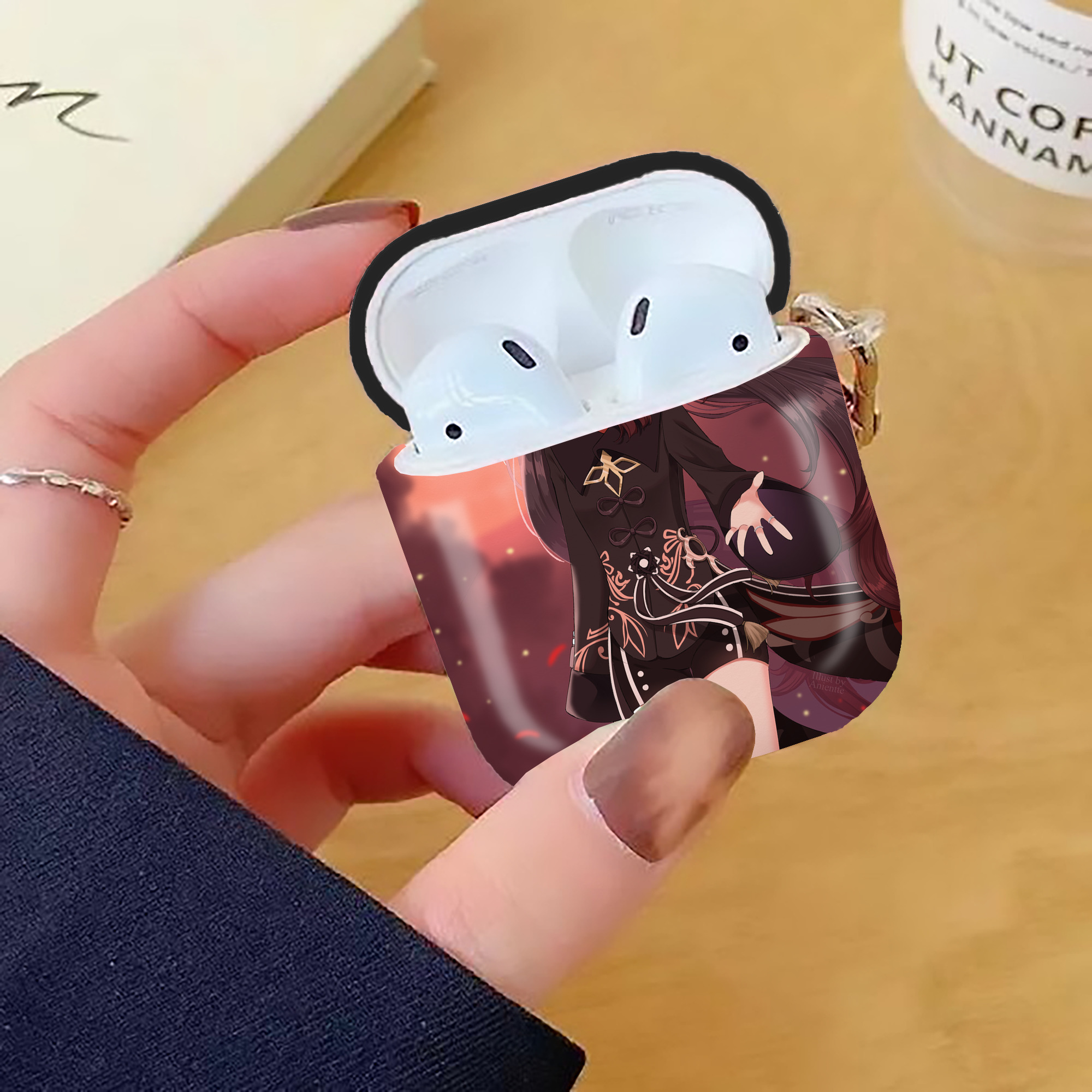 げんし神 genshin AirPods 第2世代保護ケース ハードシェル ブラック 耐衝撃・防指紋・カラビナ付き