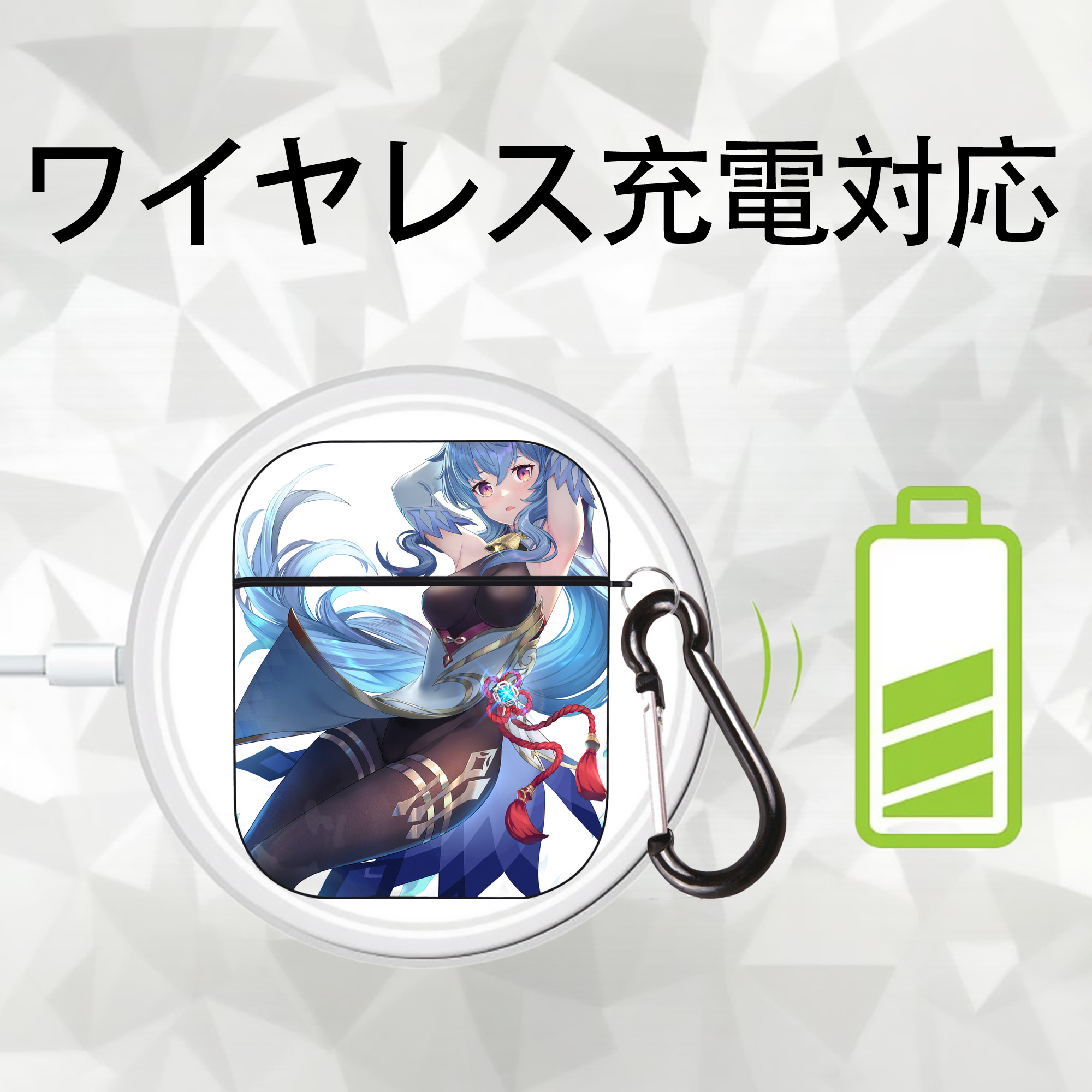 げんし神 genshin AirPods 第2世代保護ケース ハードシェル ブラック 耐衝撃・防指紋・カラビナ付き