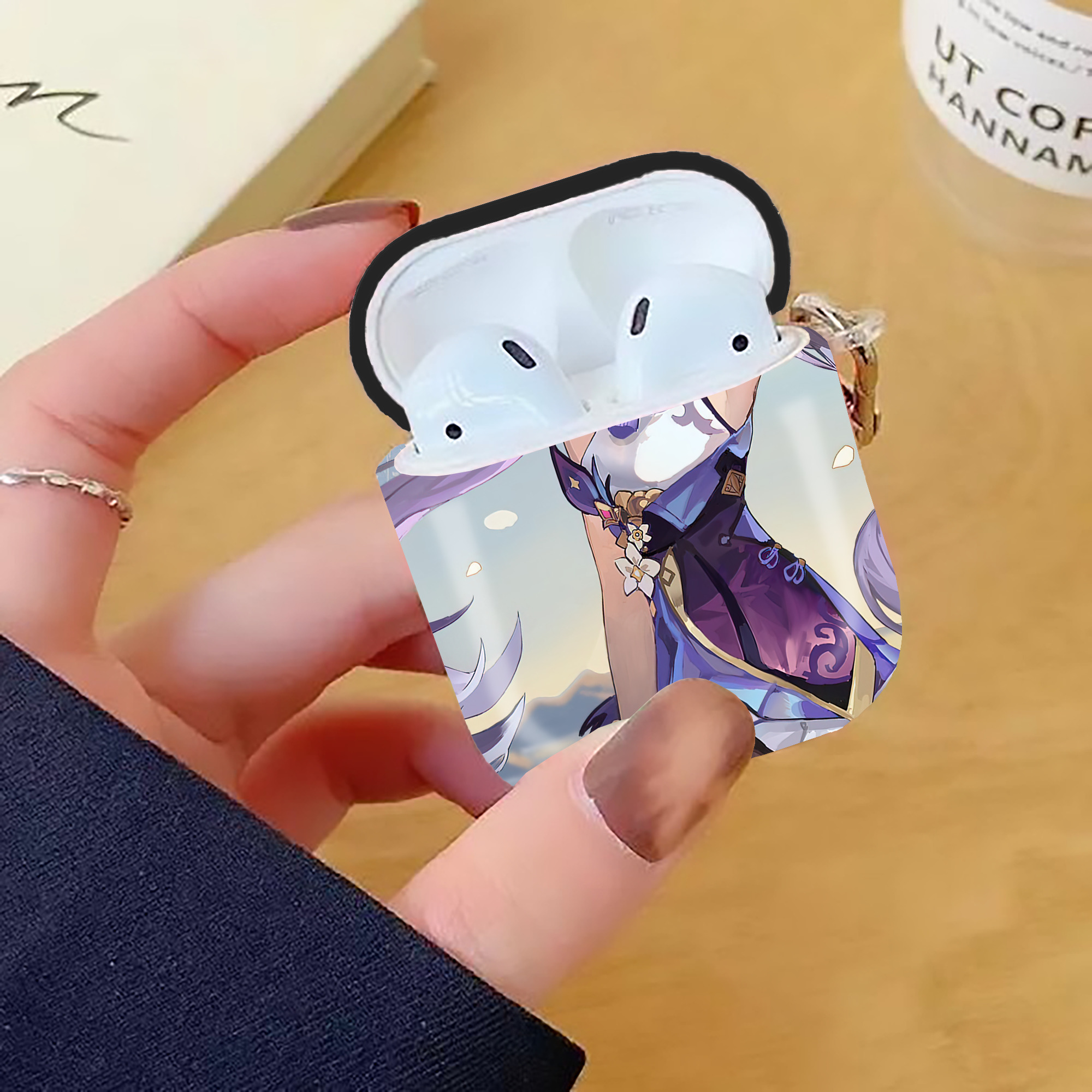 げんし神 genshin AirPods 第2世代保護ケース ハードシェル ブラック 耐衝撃・防指紋・カラビナ付き