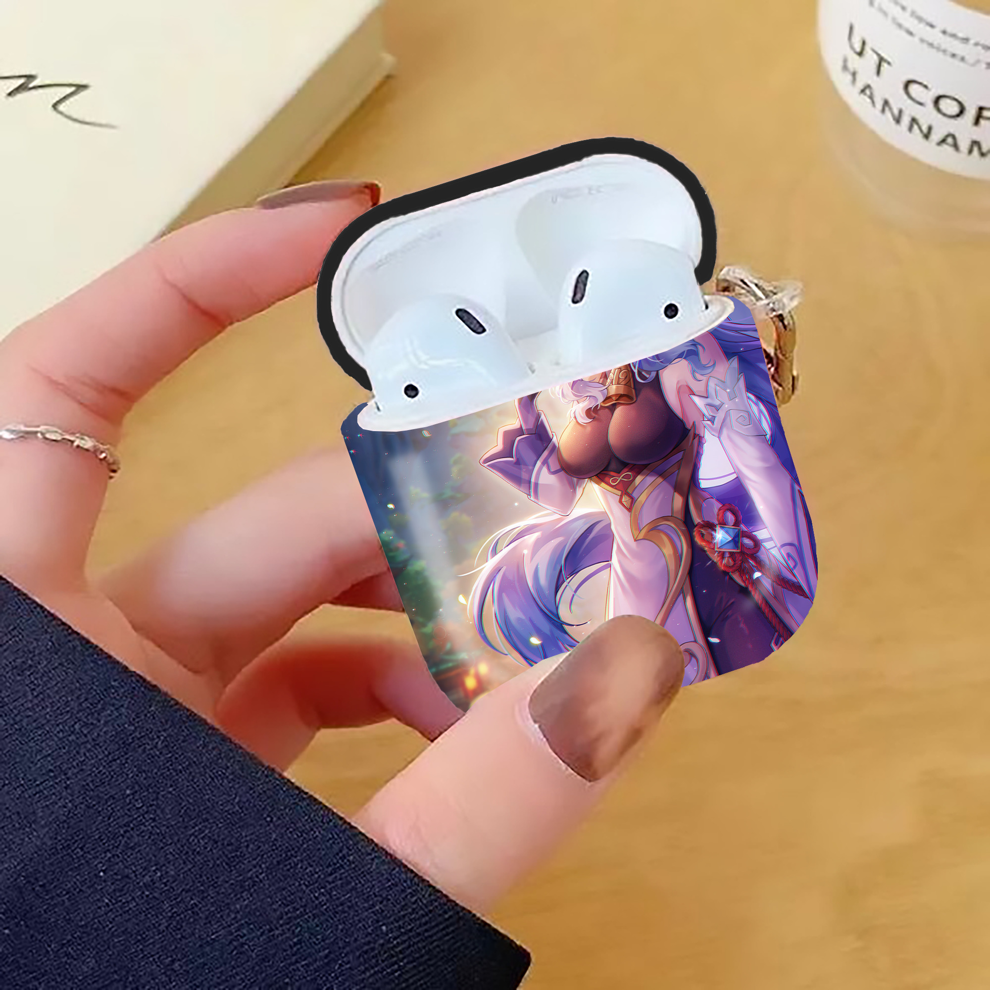 げんし神 genshin AirPods 第2世代保護ケース ハードシェル ブラック 耐衝撃・防指紋・カラビナ付き