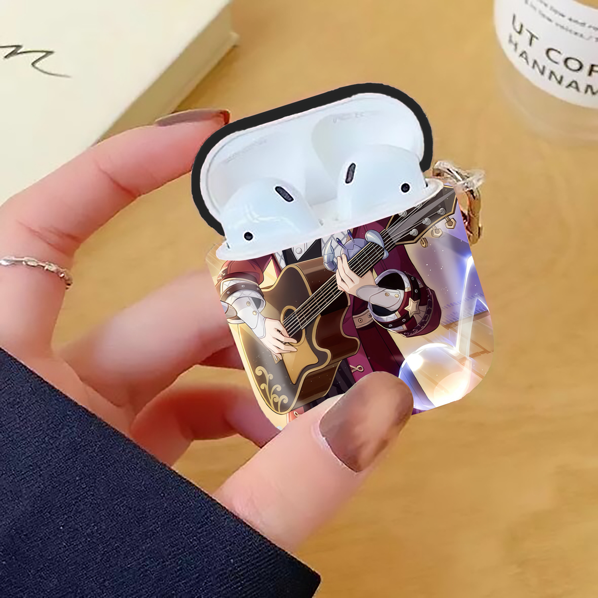 げんし神 genshin AirPods 第2世代保護ケース ハードシェル ブラック 耐衝撃・防指紋・カラビナ付き