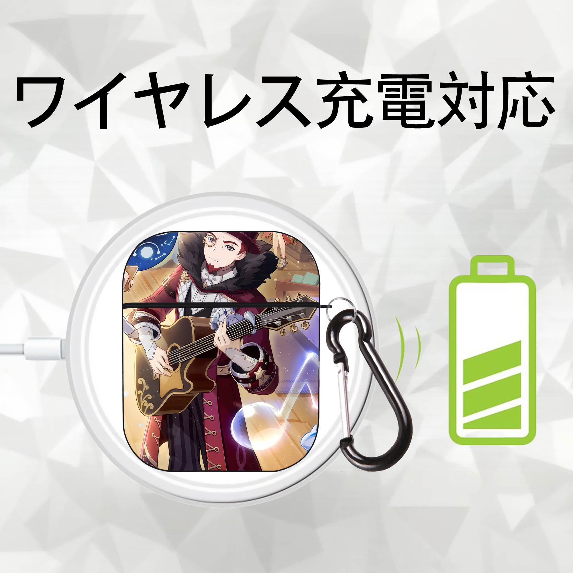 げんし神 genshin AirPods 第2世代保護ケース ハードシェル ブラック 耐衝撃・防指紋・カラビナ付き