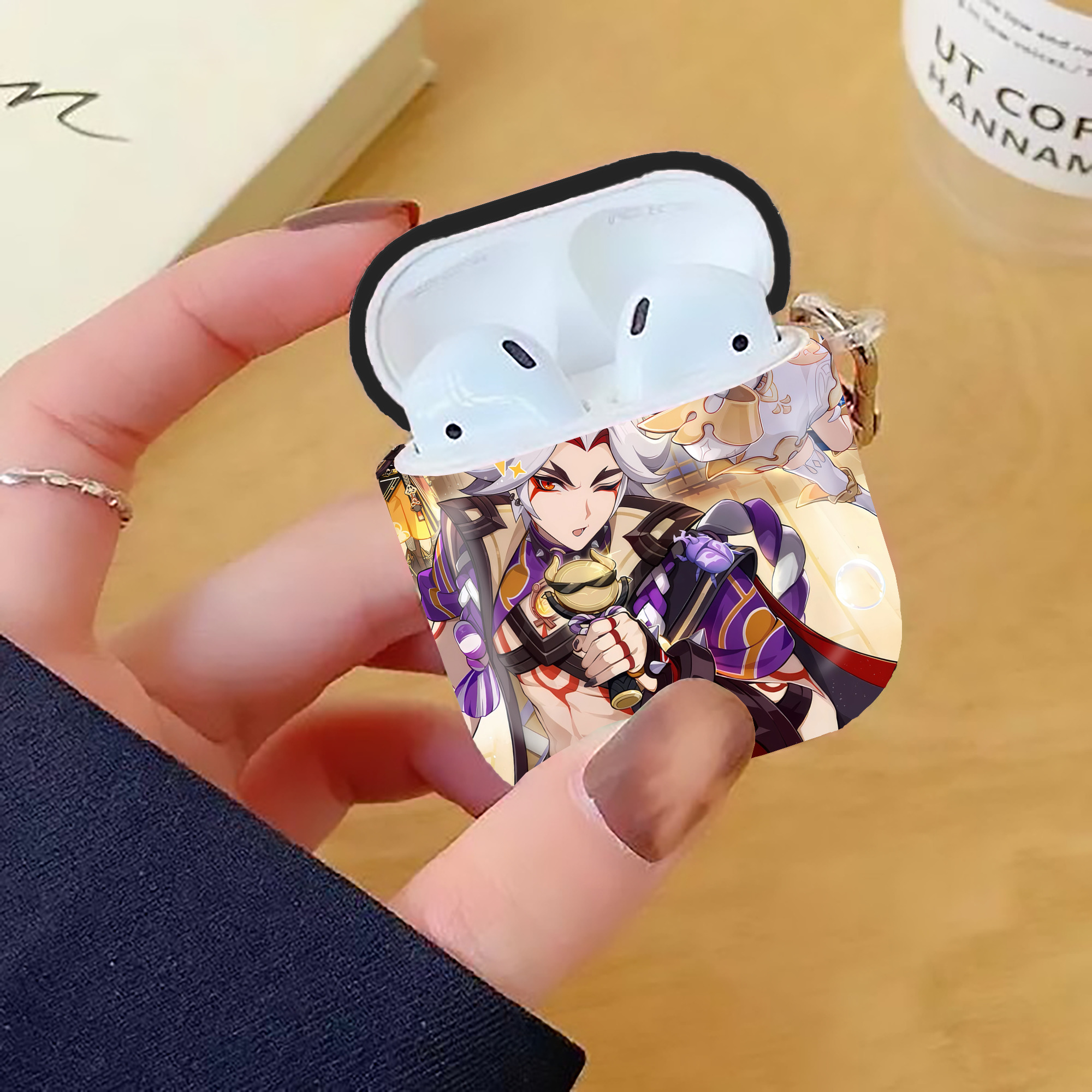 げんし神 genshin AirPods 第2世代保護ケース ハードシェル ブラック 耐衝撃・防指紋・カラビナ付き