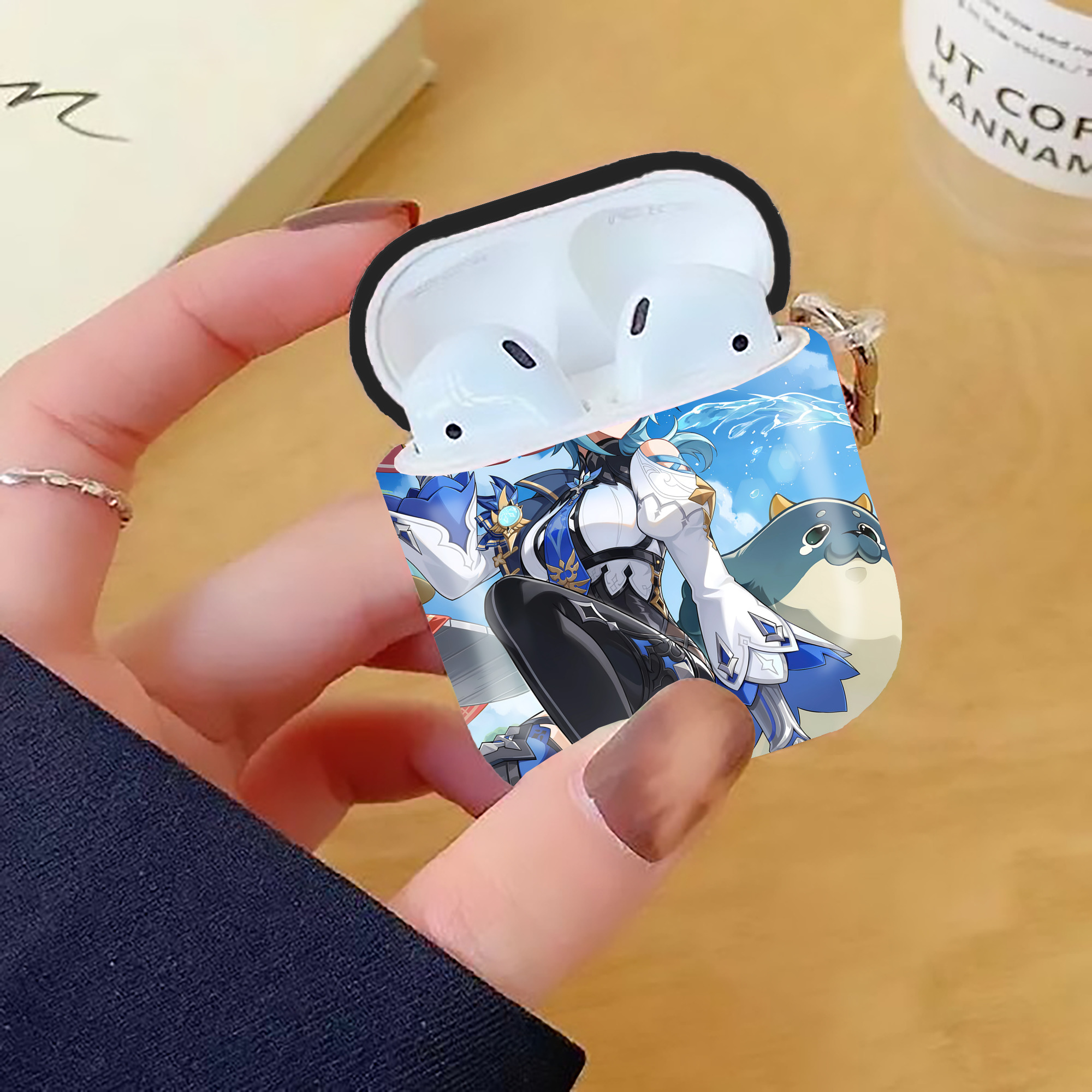 げんし神 genshin AirPods 第2世代保護ケース ハードシェル ブラック 耐衝撃・防指紋・カラビナ付き