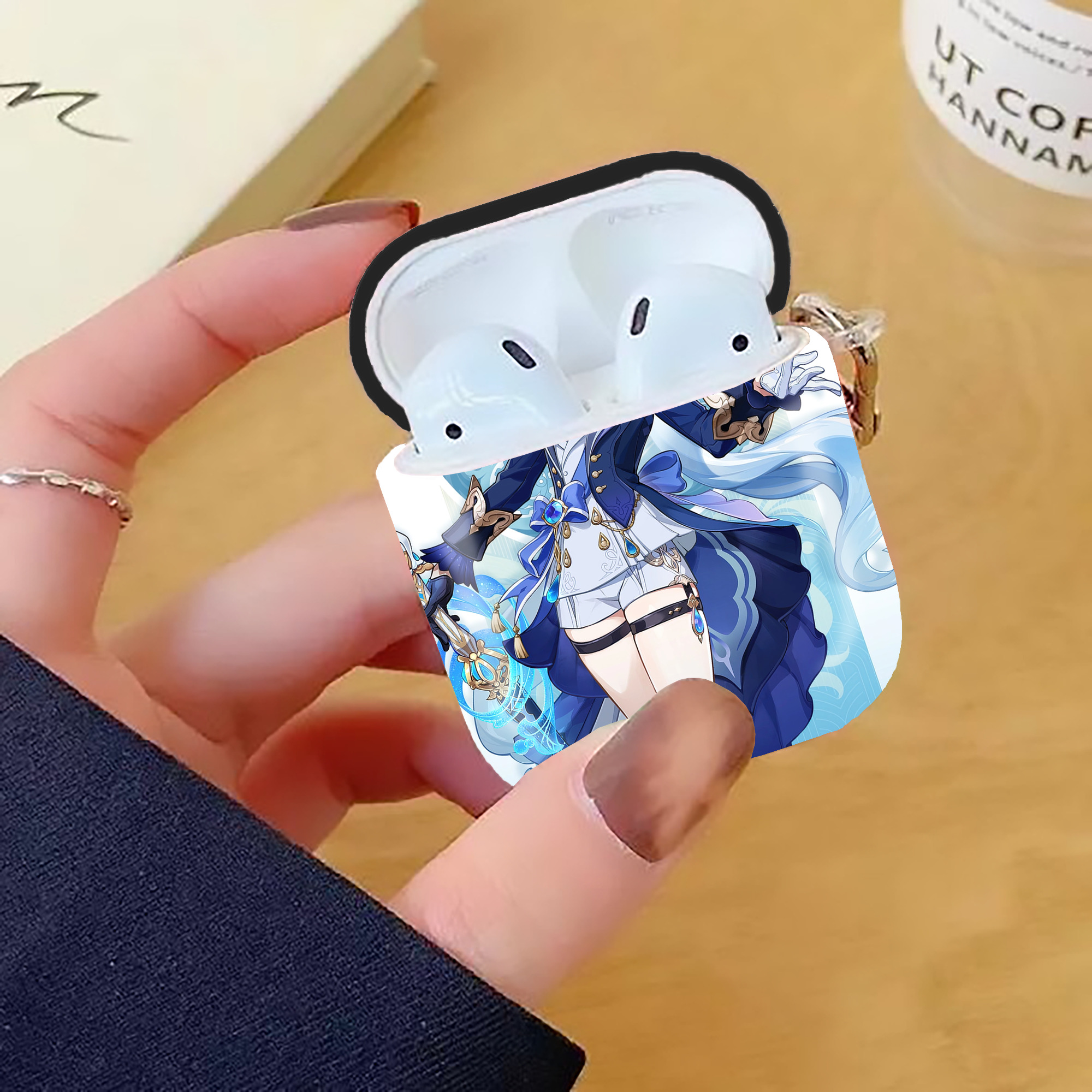 げんし神 genshin AirPods 第2世代保護ケース ハードシェル ブラック 耐衝撃・防指紋・カラビナ付き