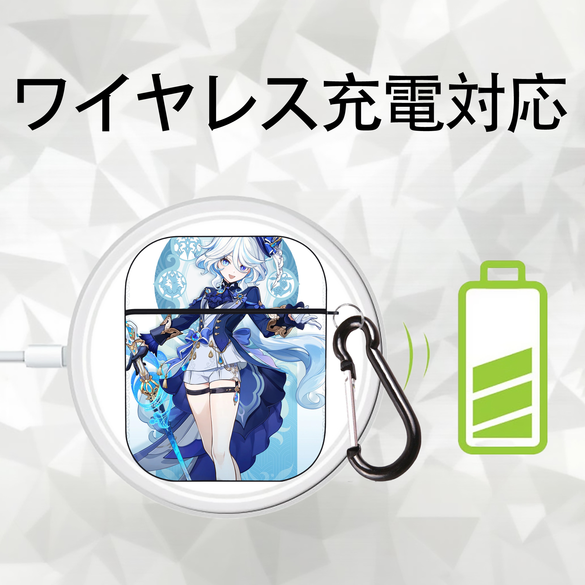げんし神 genshin AirPods 第2世代保護ケース ハードシェル ブラック 耐衝撃・防指紋・カラビナ付き