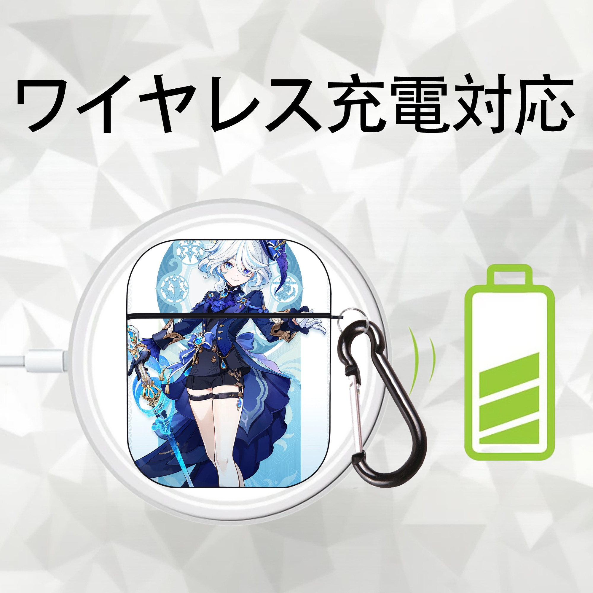 げんし神 genshin AirPods 第2世代保護ケース ハードシェル ブラック 耐衝撃・防指紋・カラビナ付き
