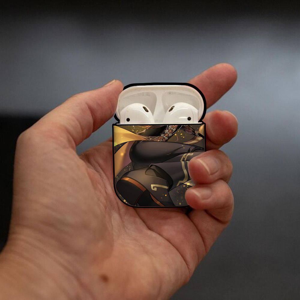 げんし神 genshin AirPods 第2世代保護ケース ハードシェル ブラック 耐衝撃・防指紋・カラビナ付き