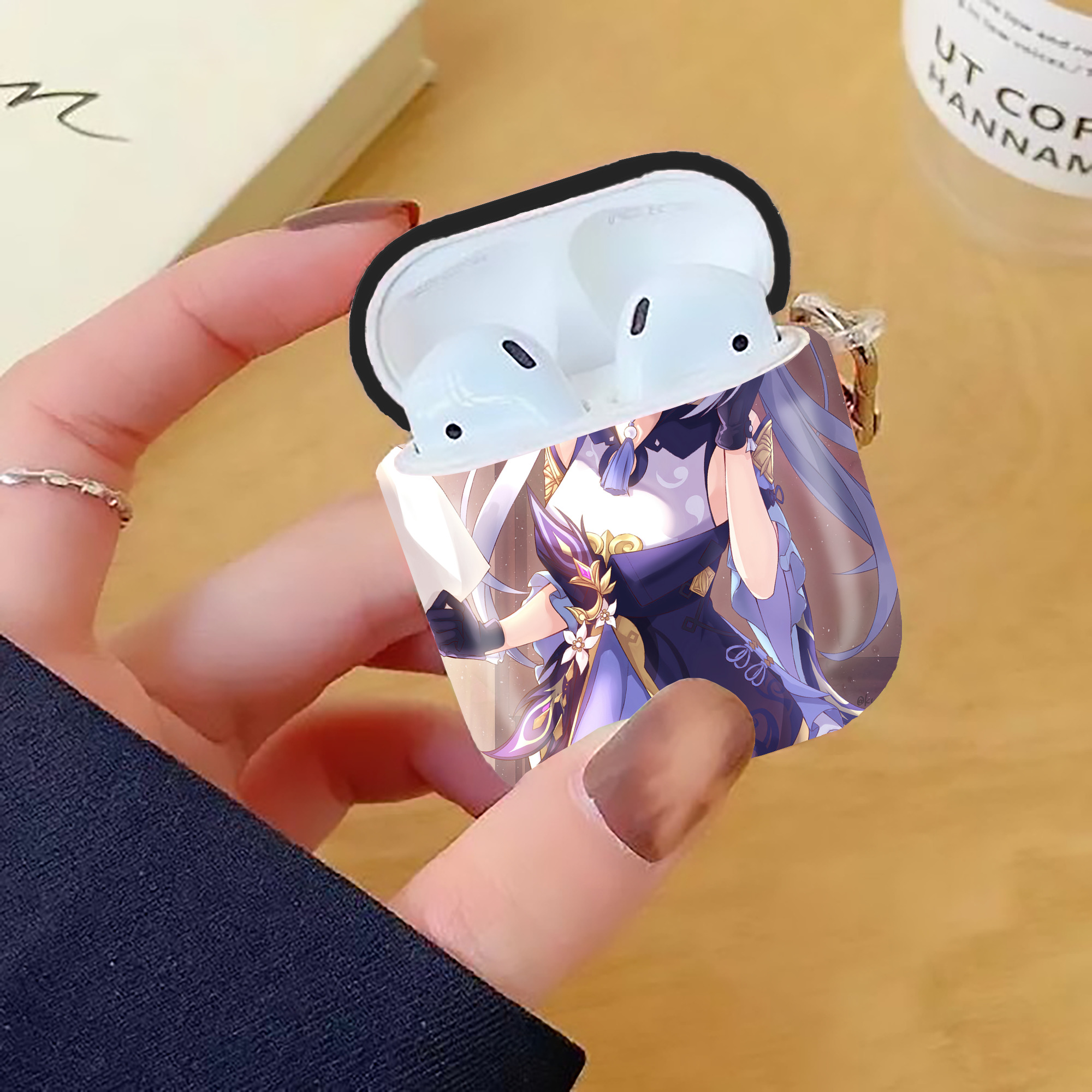 げんし神 genshin AirPods 第2世代保護ケース ハードシェル ブラック 耐衝撃・防指紋・カラビナ付き