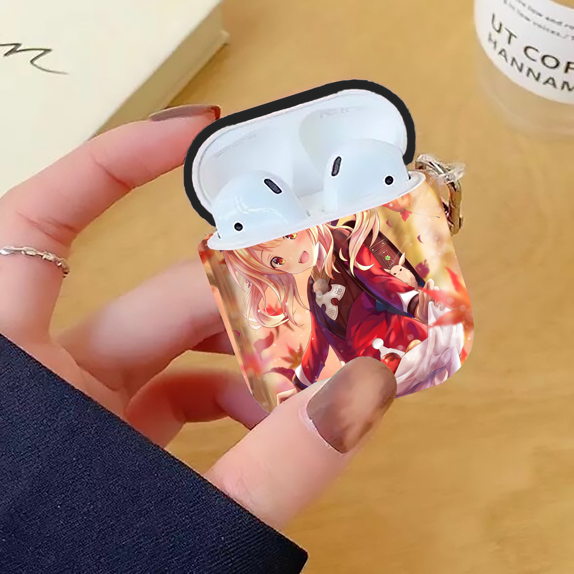 げんし神 genshin AirPods 第2世代保護ケース ハードシェル ブラック 耐衝撃・防指紋・カラビナ付き