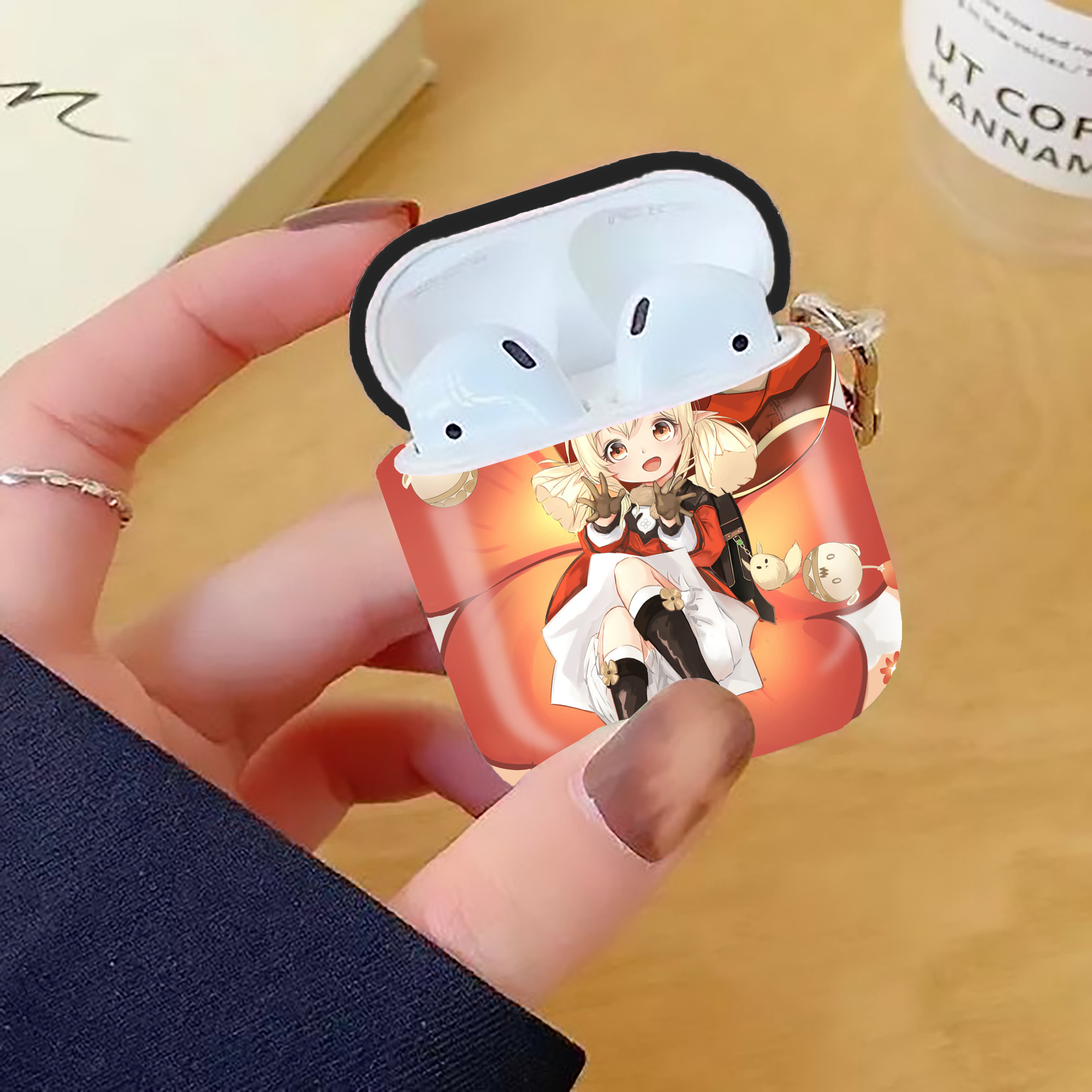 げんし神 genshin AirPods 第2世代保護ケース ハードシェル ブラック 耐衝撃・防指紋・カラビナ付き